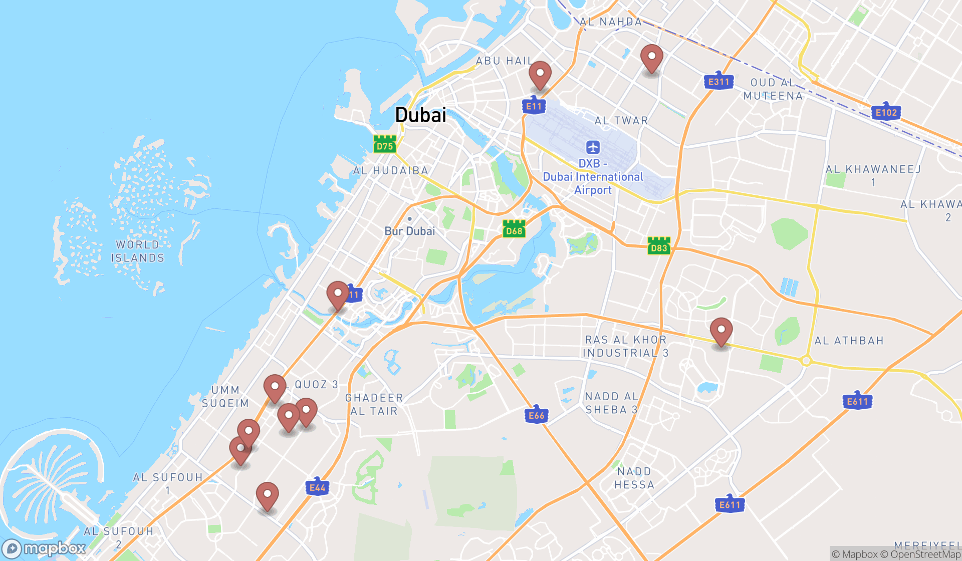 Map showing the ranked office furniture stores in Dubai, Dubai