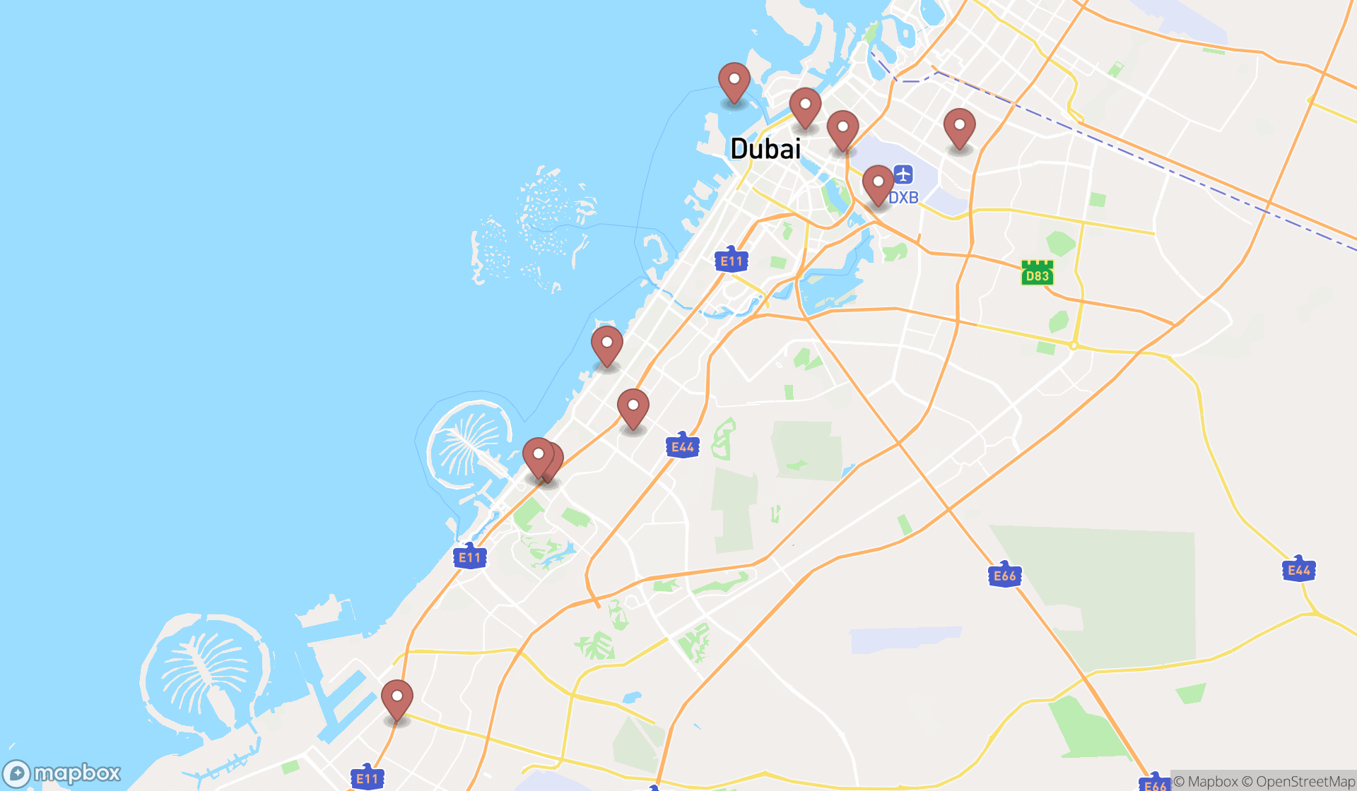 Map showing the ranked office refurbishment services in Dubai, Dubai