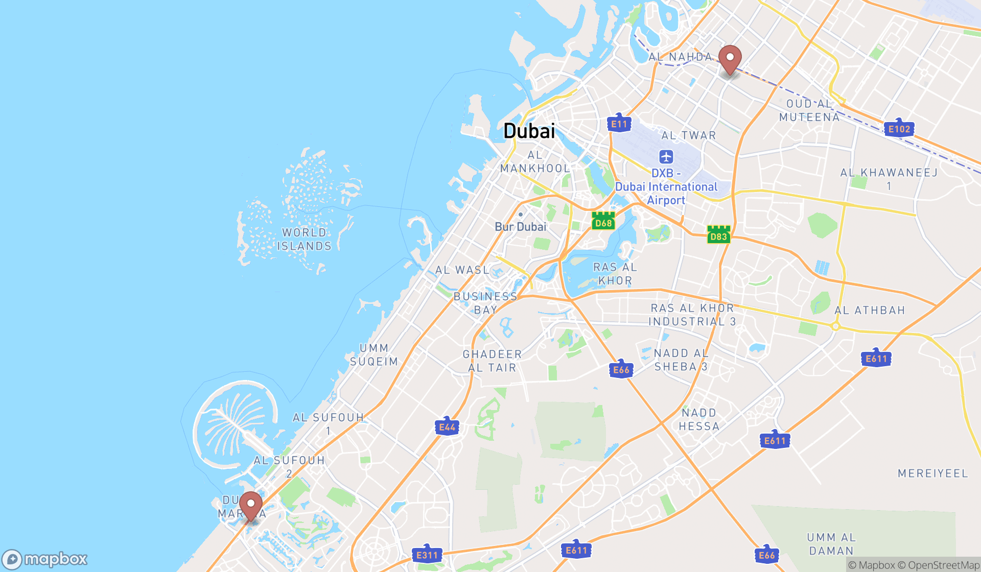 Map showing the ranked office services in Dubai, Dubai