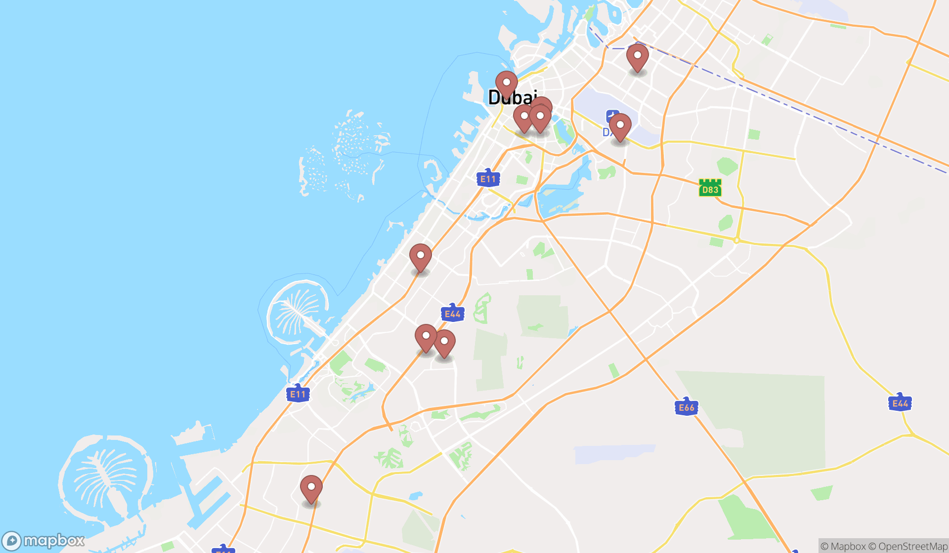 Map showing the ranked office supply stores in Dubai, Dubai