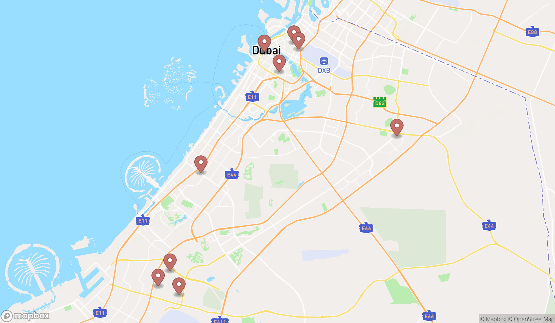 Map showing the ranked office supply wholesalers in Dubai, Dubai