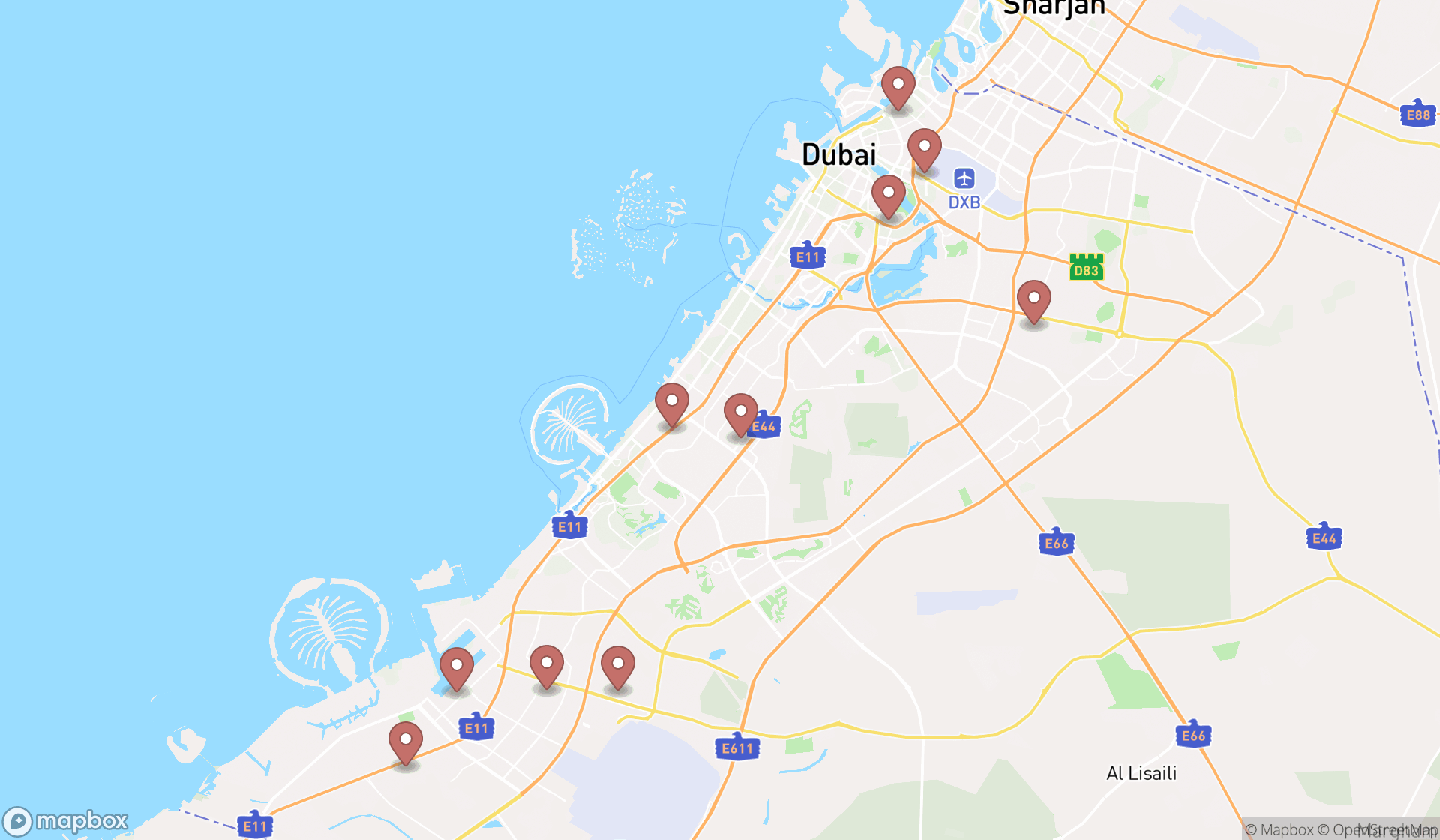 Map showing the ranked offices in Dubai, Dubai