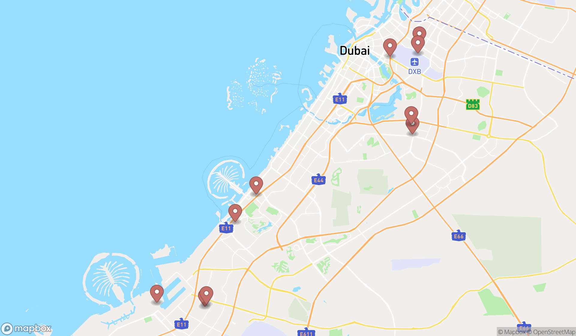 Map showing the ranked oil and gas exploration services in Dubai, Dubai