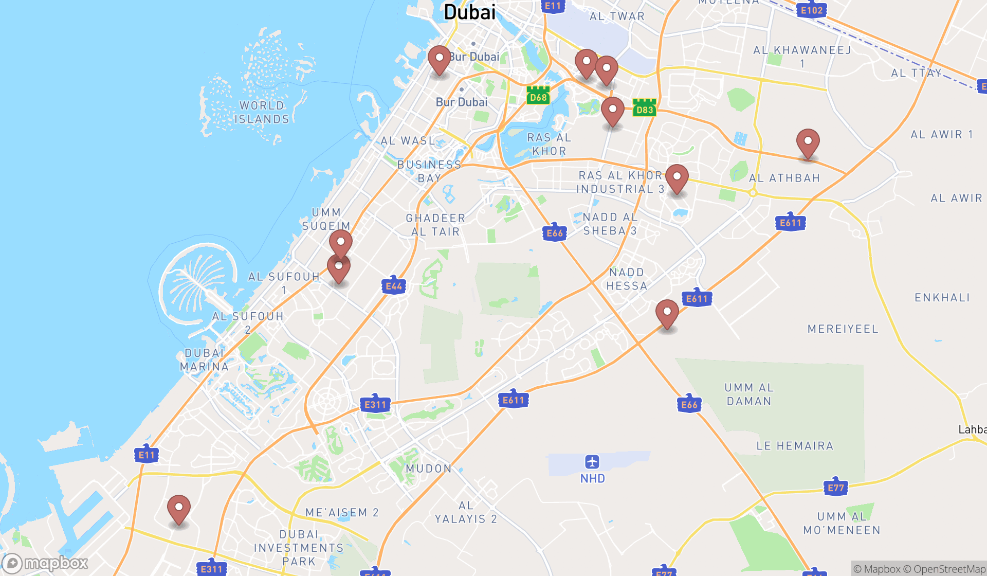 Map showing the ranked oil change services in Dubai, Dubai