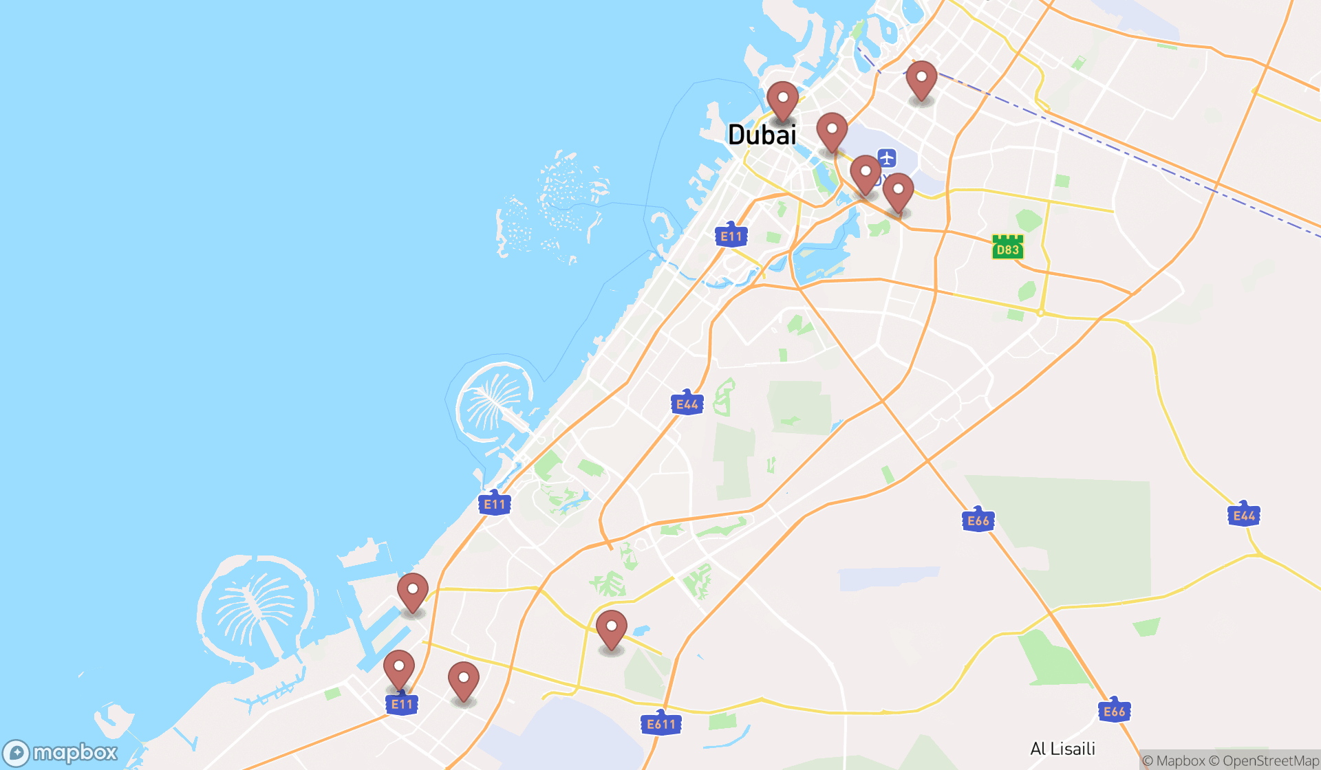 Map showing the ranked oil field equipment suppliers in Dubai, Dubai