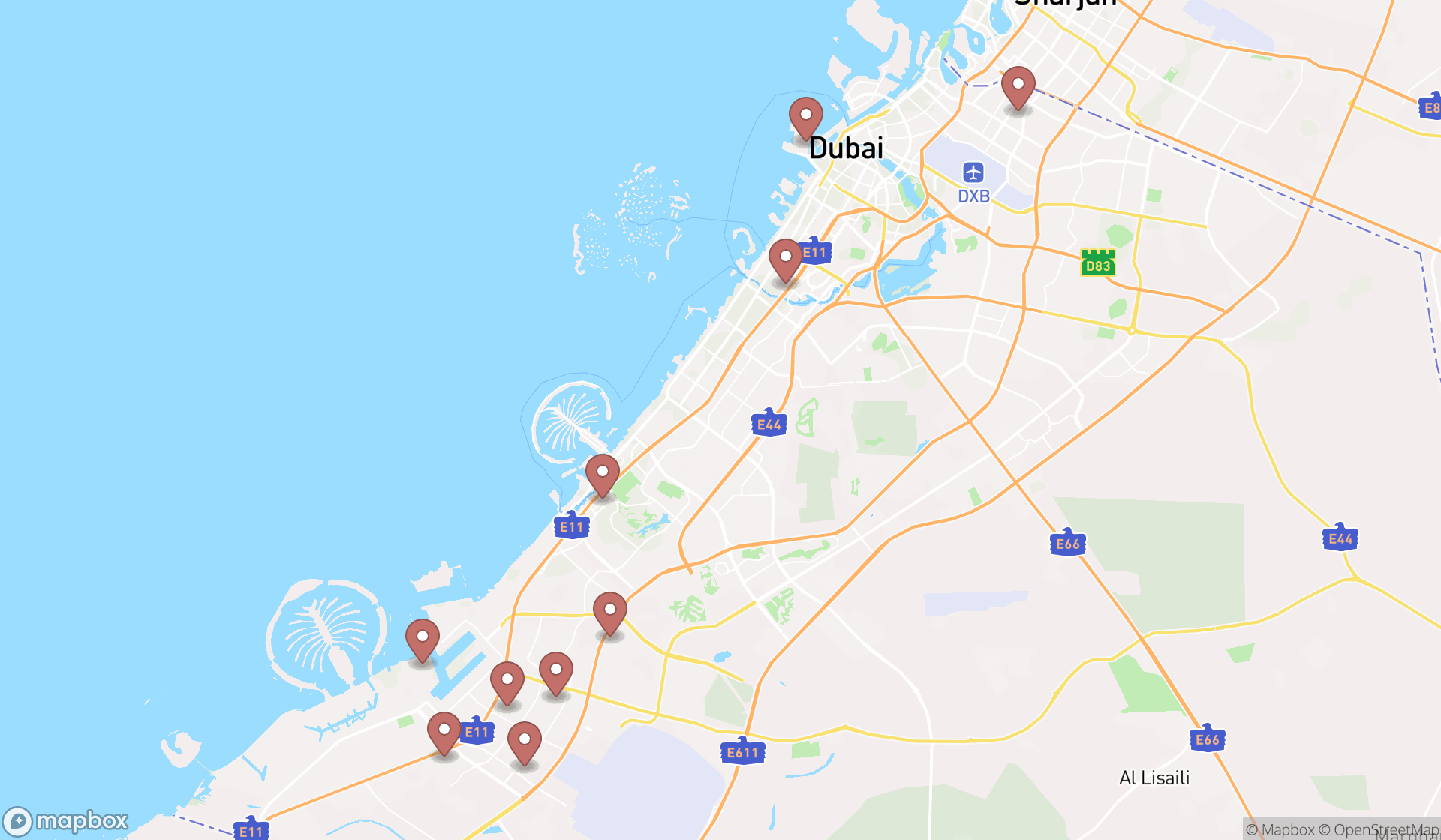 Map showing the ranked oil & natural gas companies in Dubai, Dubai