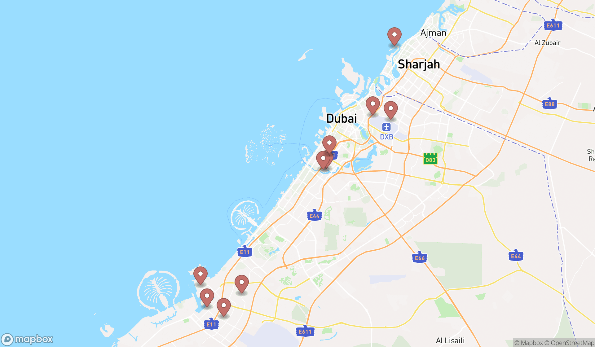 Map showing the ranked oil refineries in Dubai, Dubai