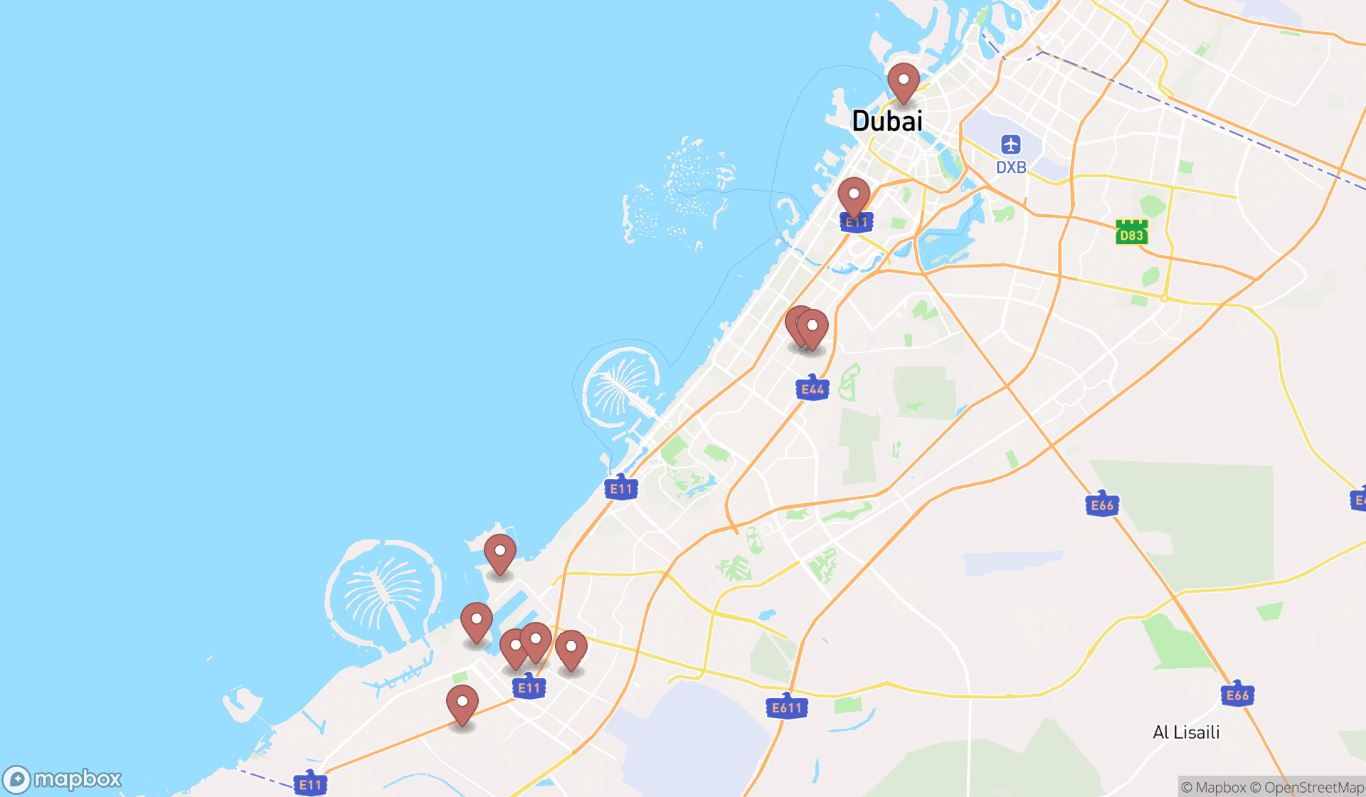 Map showing the ranked oilfields in Dubai, Dubai