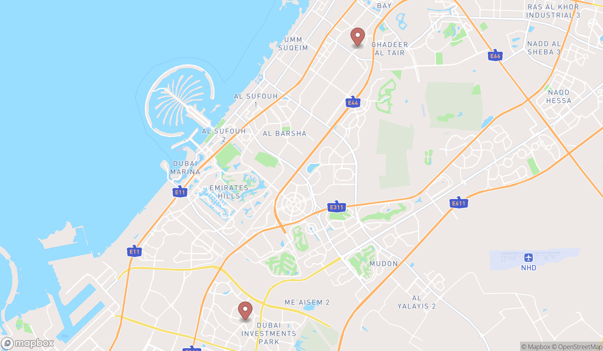 Map showing the ranked olive oil cooperatives in Dubai, Dubai