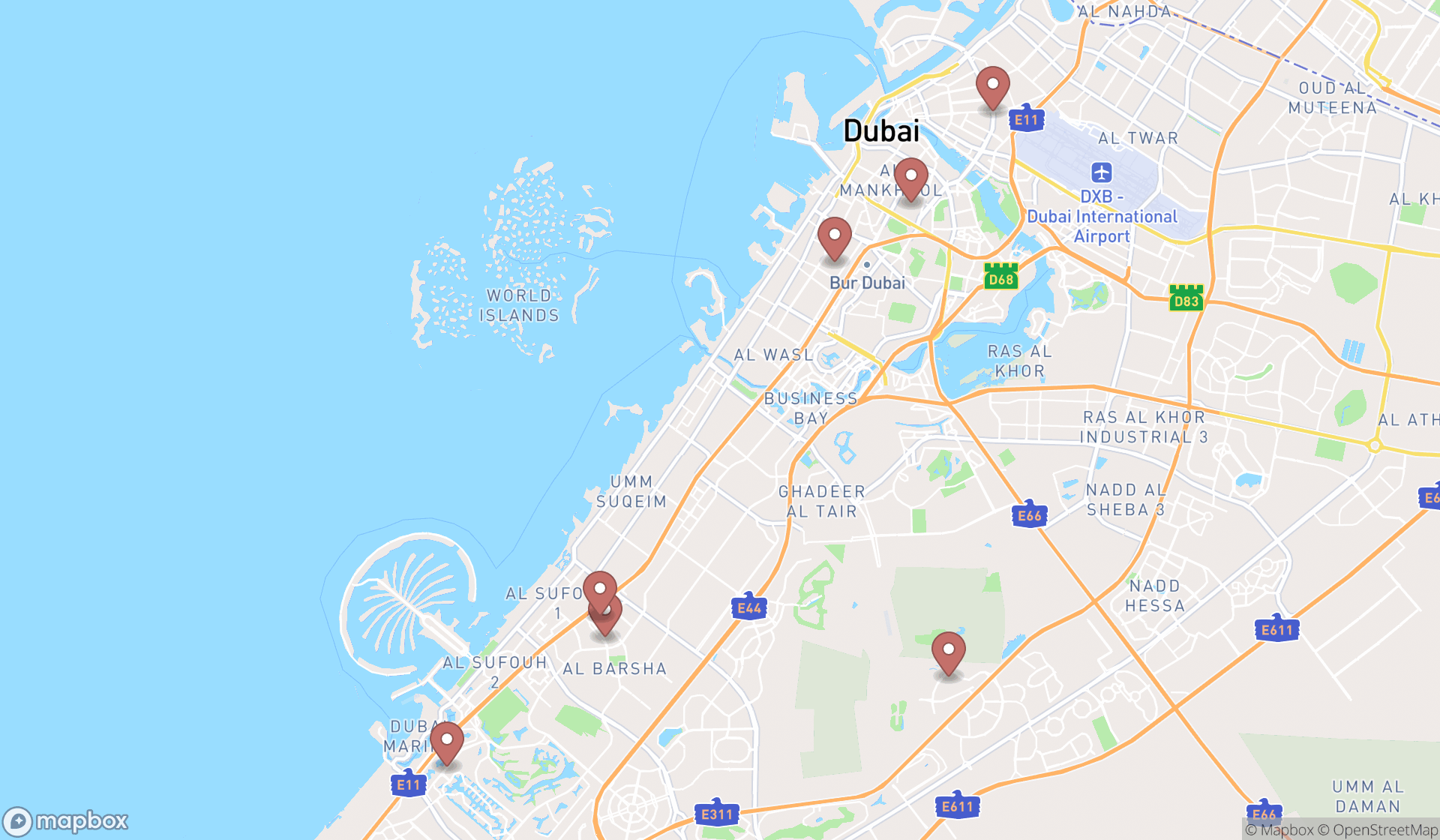 Map showing the ranked olive oil manufacturers in Dubai, Dubai