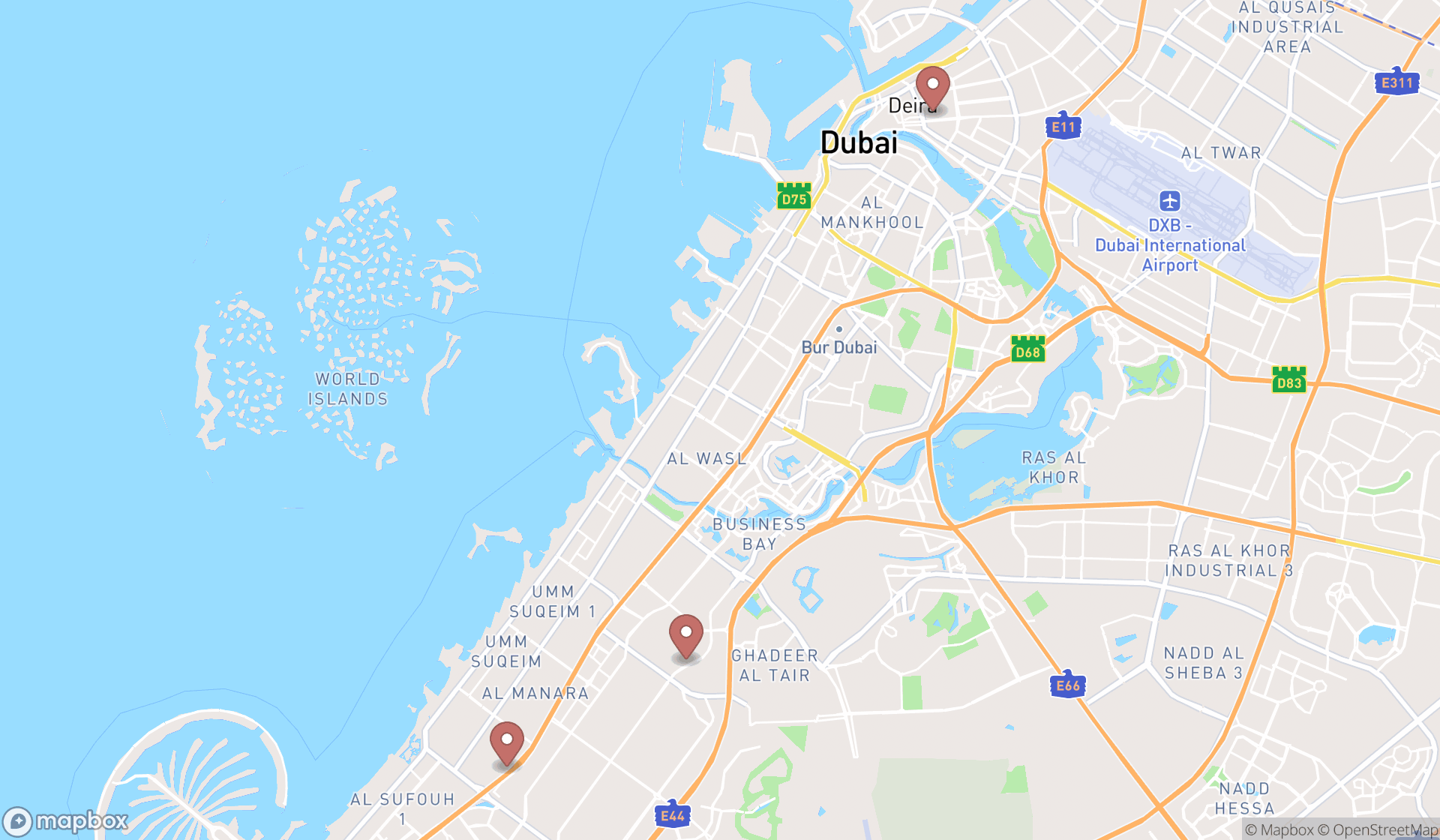 Map showing the ranked opel dealers in Dubai, Dubai