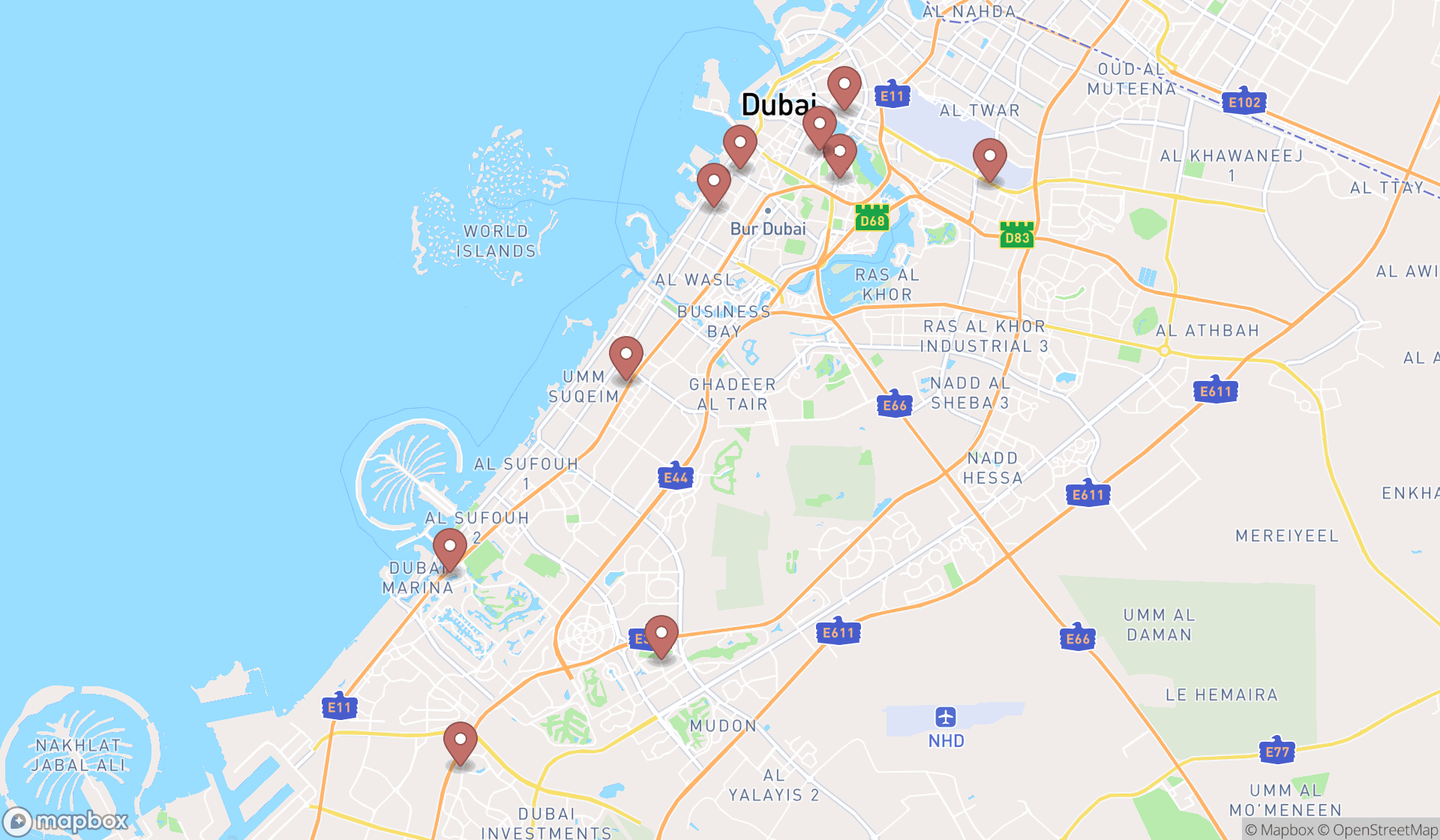 Map showing the ranked ophthalmology clinics in Dubai, Dubai