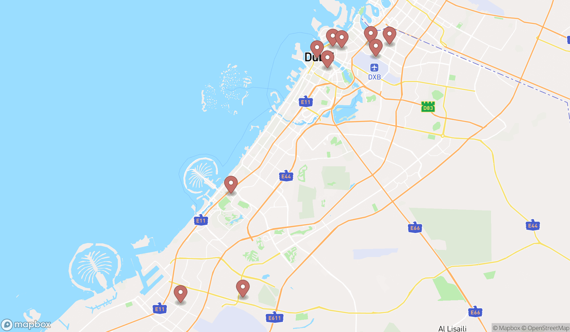 Map showing the ranked optical products manufacturers in Dubai, Dubai