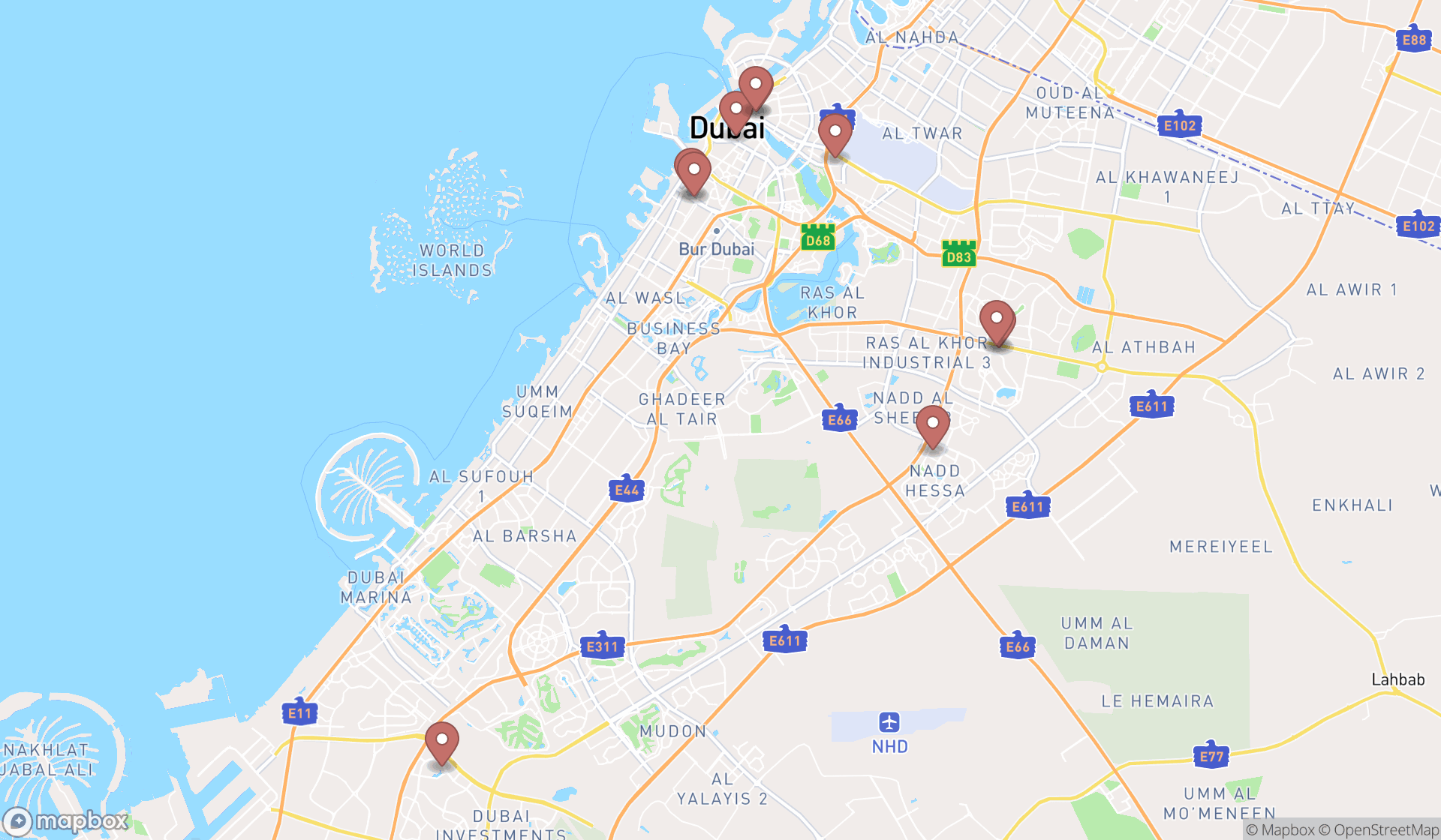 Map showing the ranked optical wholesalers in Dubai, Dubai