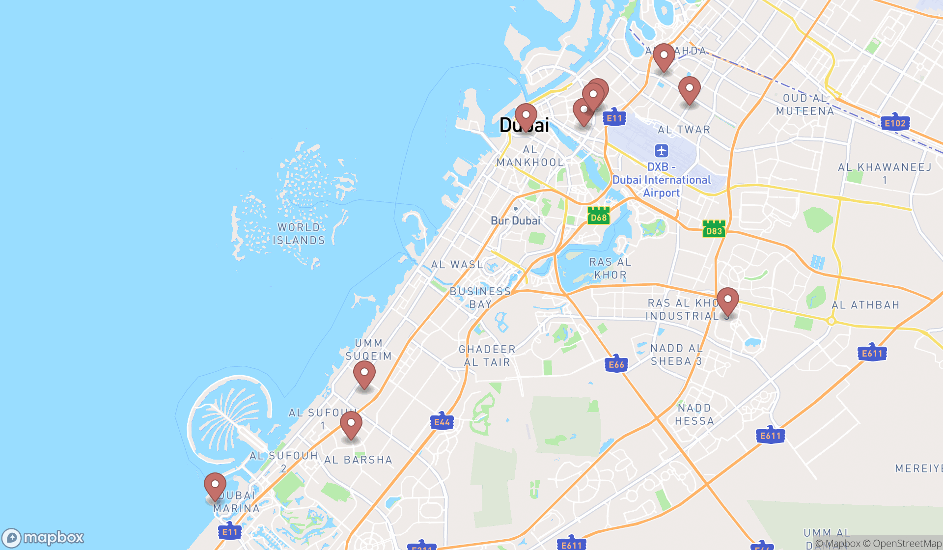 Map showing the ranked optometrists in Dubai, Dubai