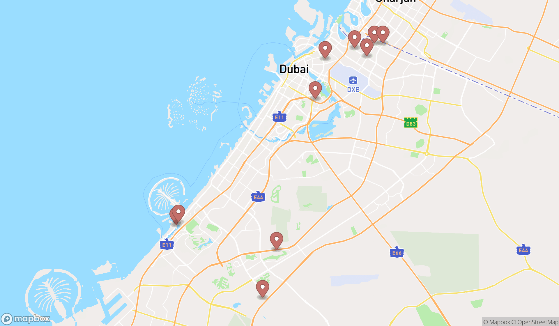 Map showing the ranked organic drug stores in Dubai, Dubai