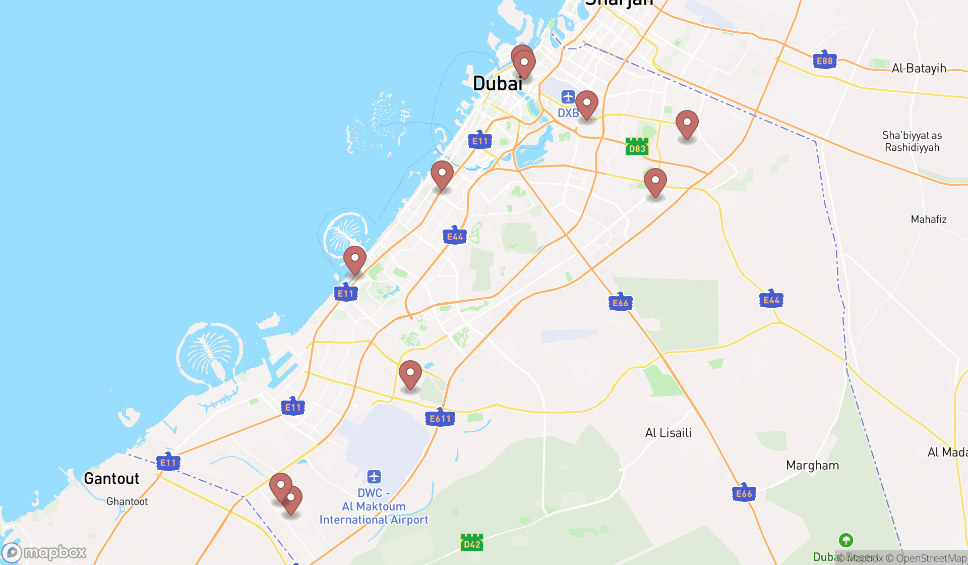 Map showing the ranked organic farms in Dubai, Dubai