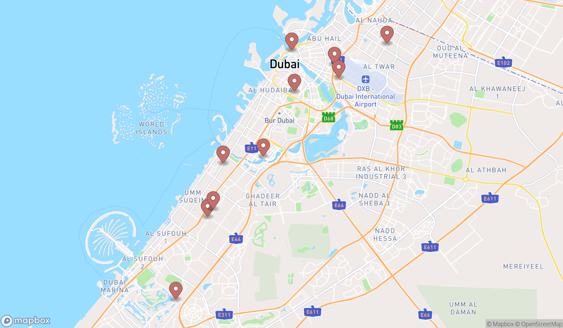 Map showing the ranked organic food stores in Dubai, Dubai