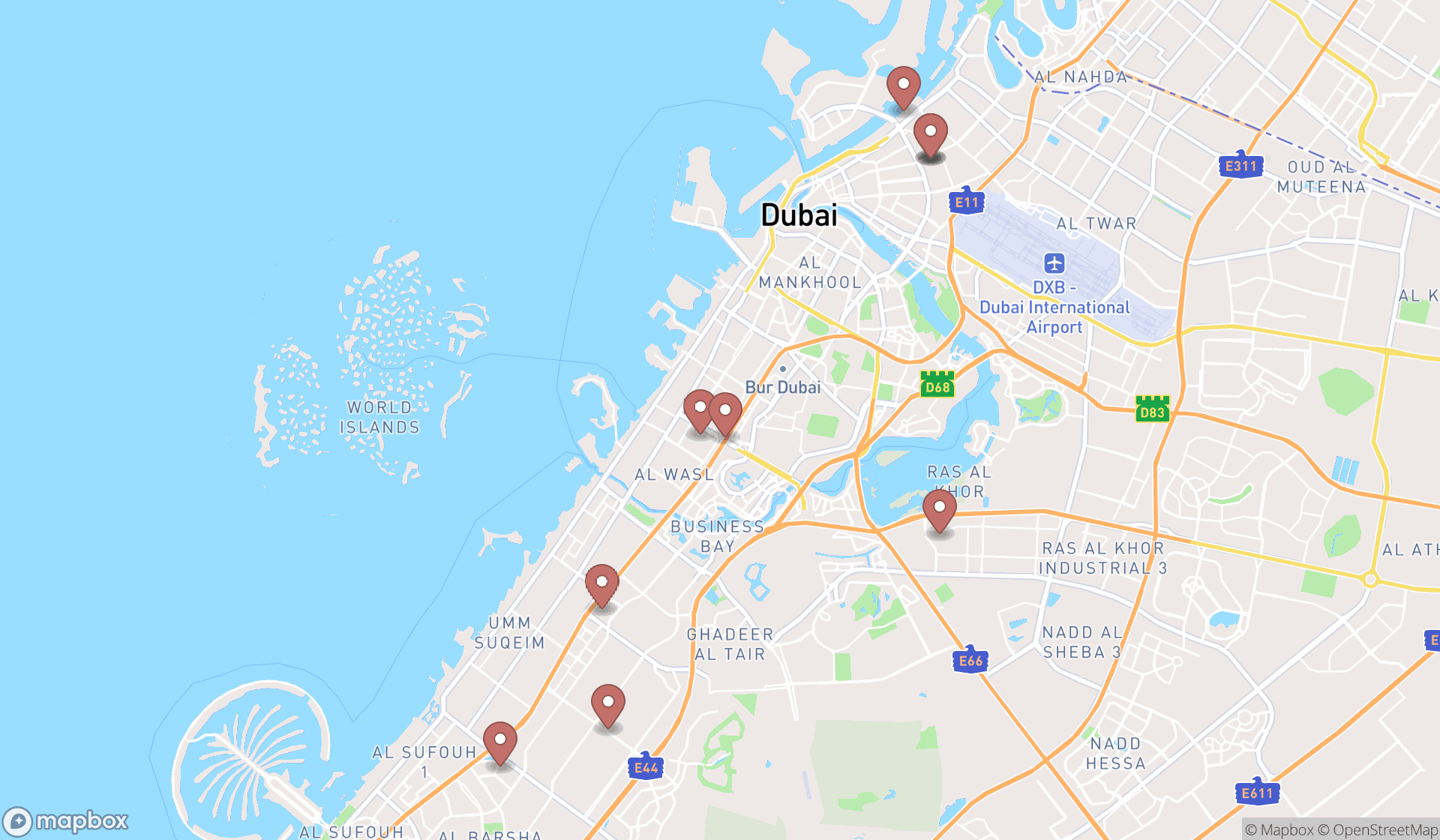 Map showing the ranked oriental goods stores in Dubai, Dubai