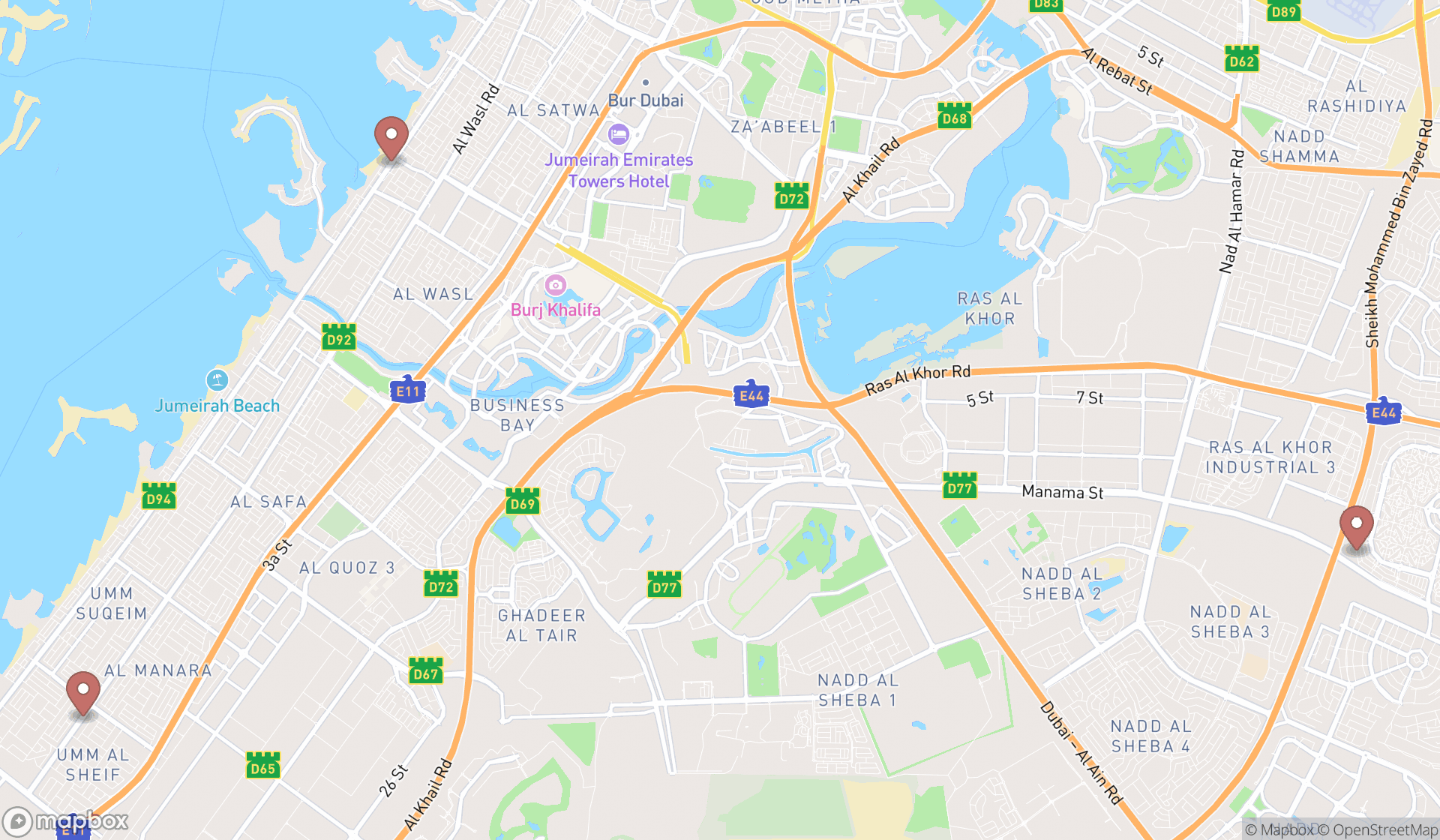 Map showing the ranked oriental medicine clinics in Dubai, Dubai