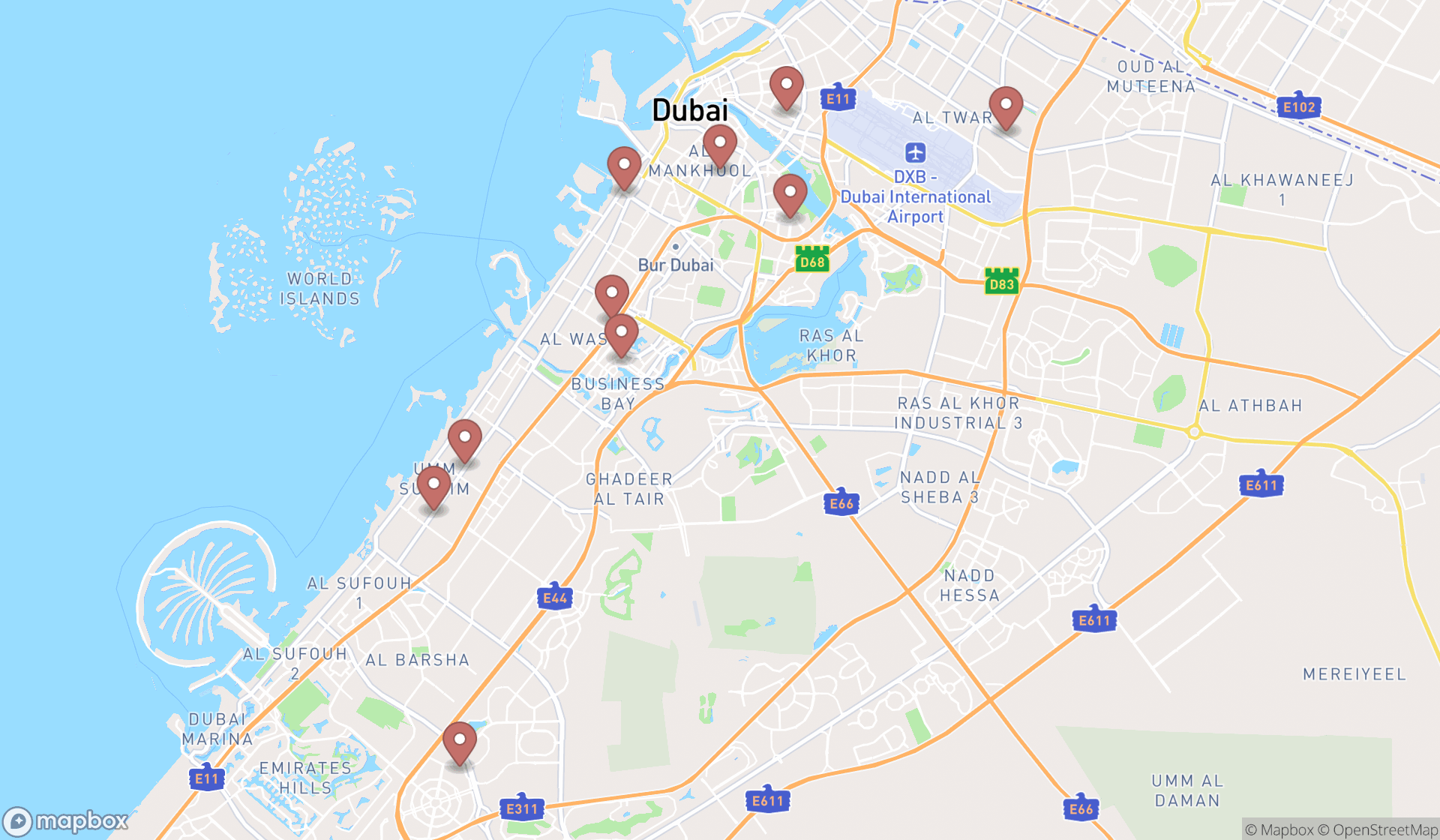 Map showing the ranked orthodontists in Dubai, Dubai