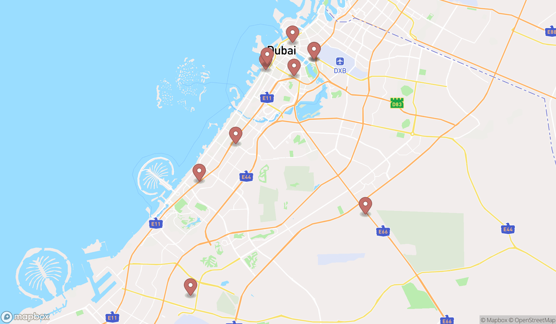 Map showing the ranked orthopedic shoe stores in Dubai, Dubai