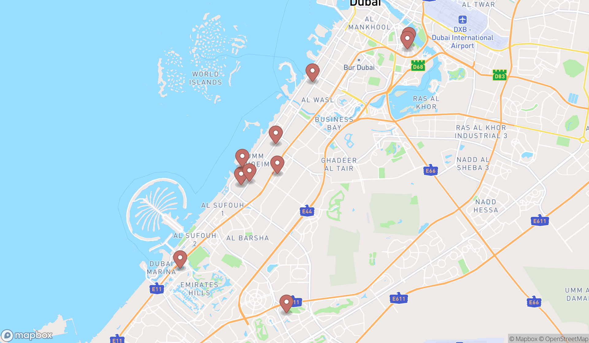 Map showing the ranked osteopaths in Dubai, Dubai