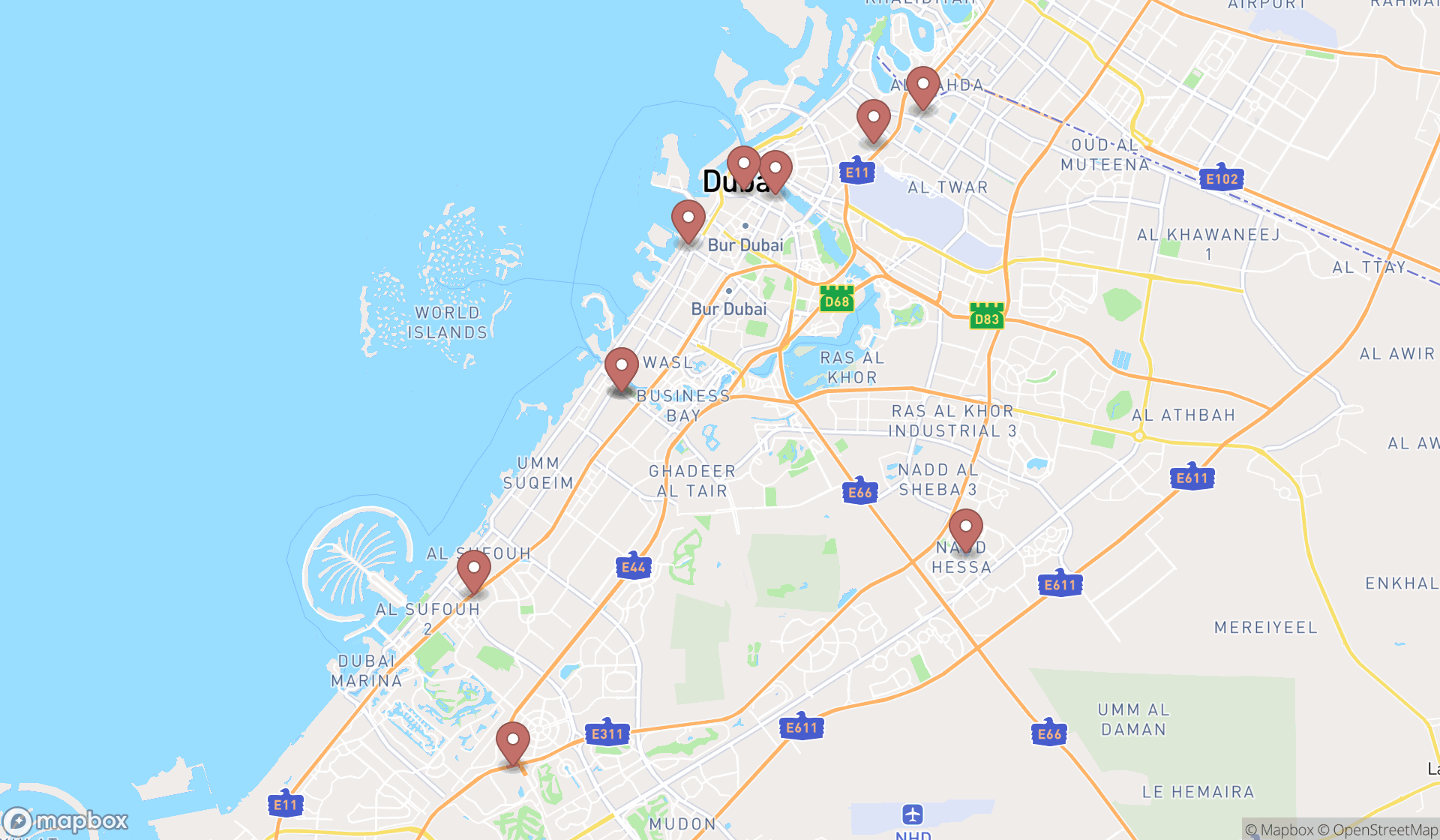 Map showing the ranked otolaryngologists in Dubai, Dubai