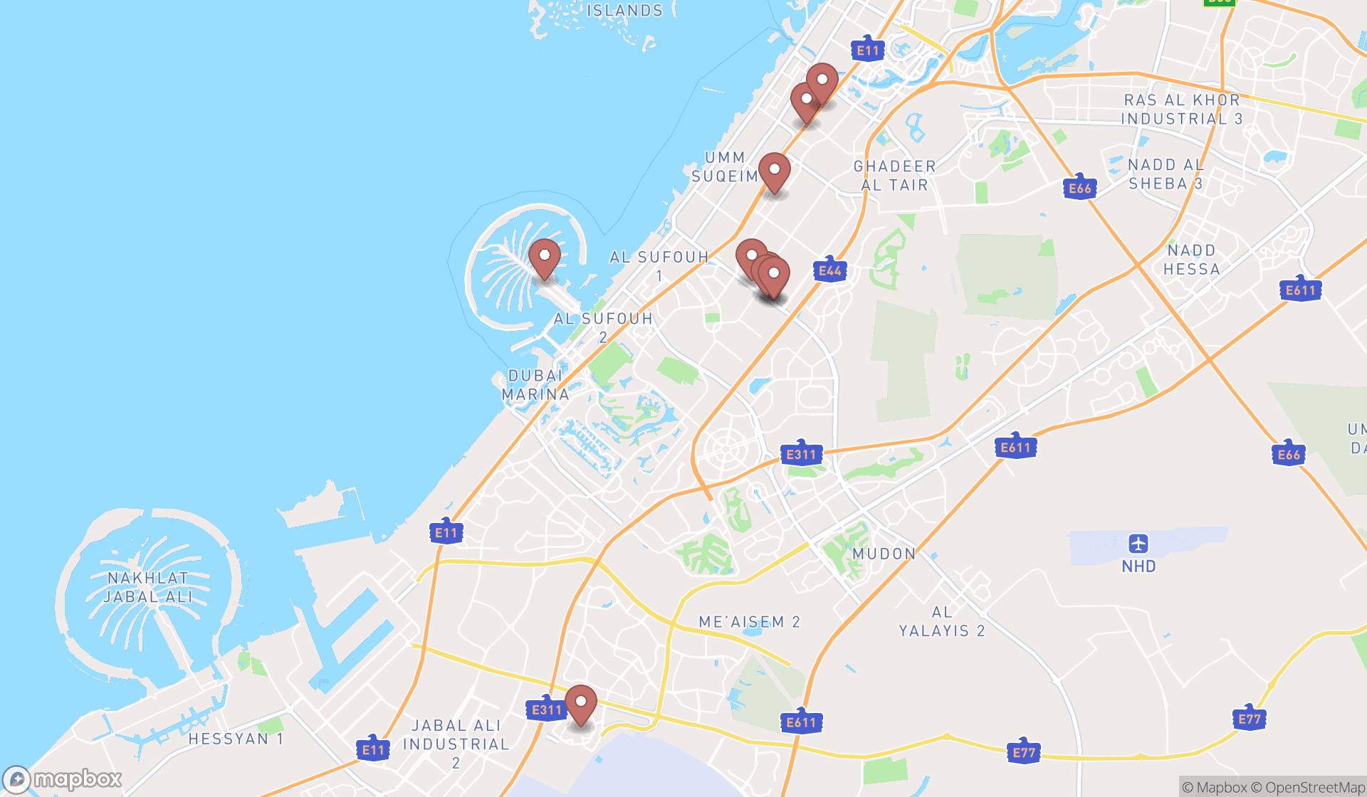 Map showing the ranked outdoor furniture stores in Dubai, Dubai