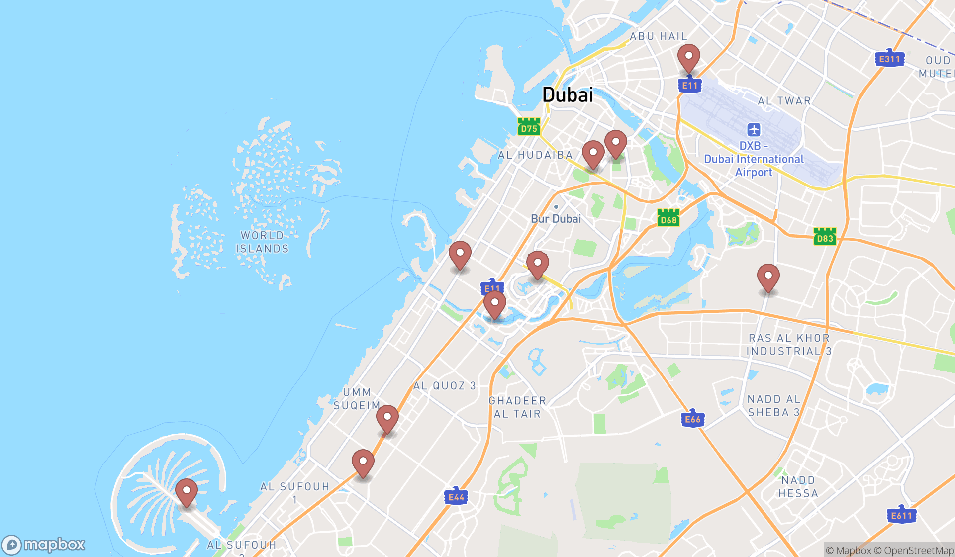 Map showing the ranked outdoor sports stores in Dubai, Dubai