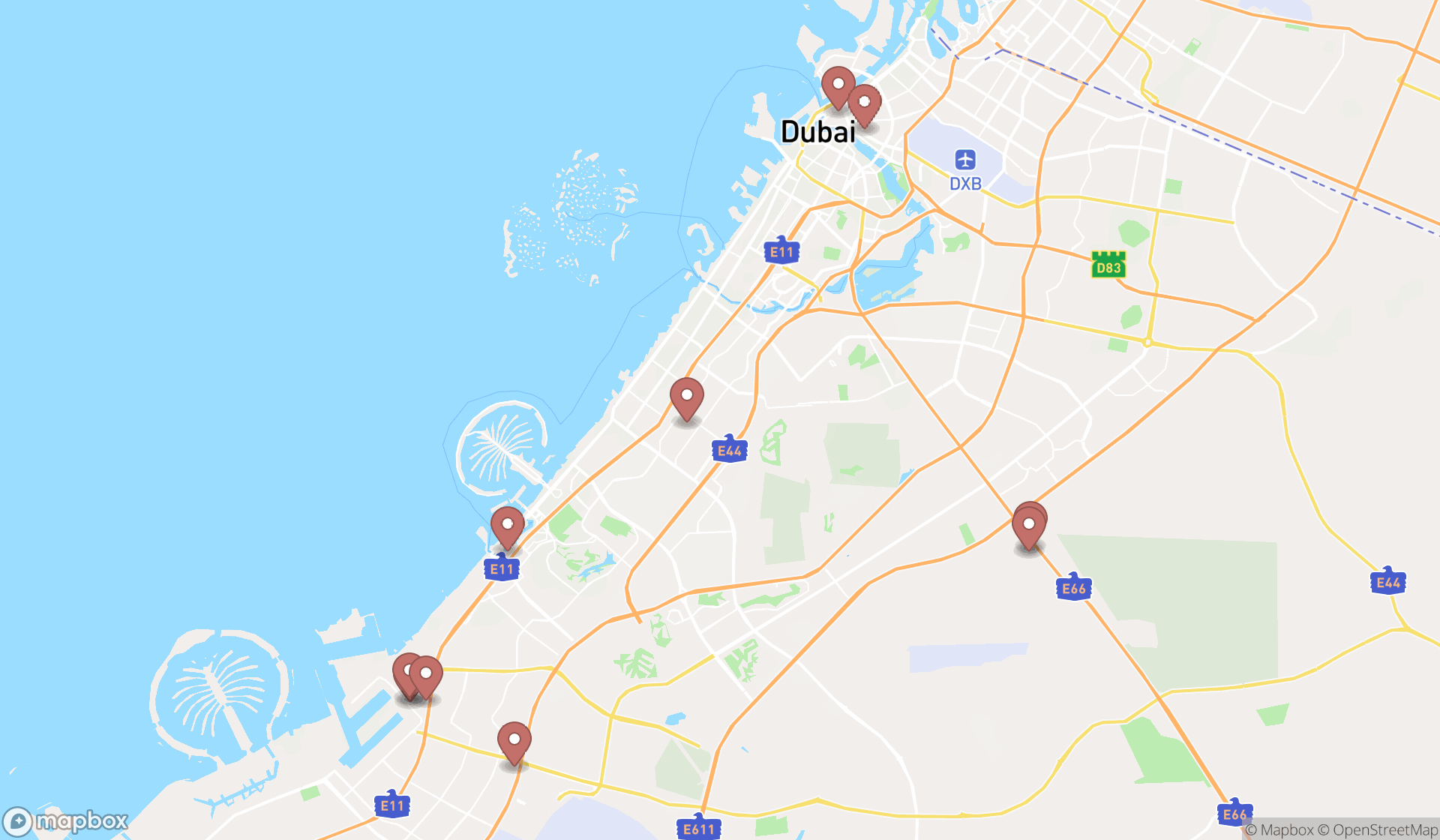 Map showing the ranked outlet malls in Dubai, Dubai