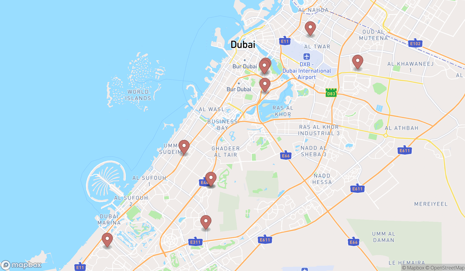 Map showing the ranked pain management physicians in Dubai, Dubai