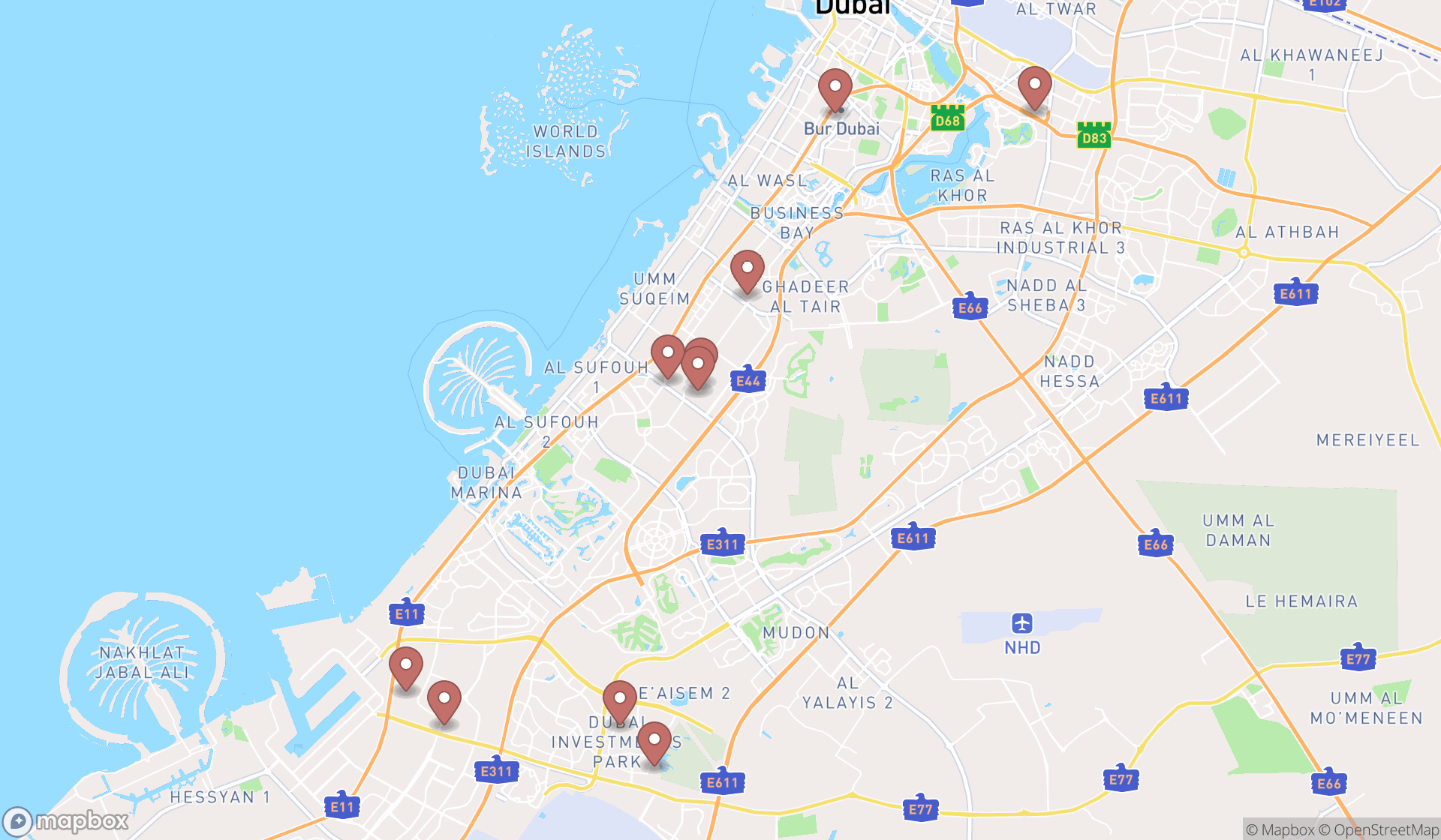 Map showing the ranked paint manufacturers in Dubai, Dubai