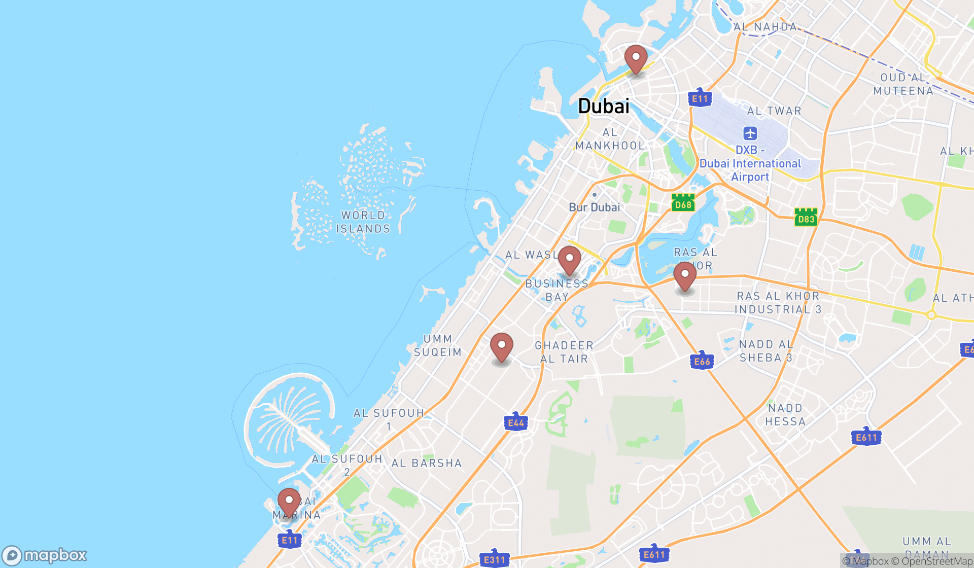 Map showing the ranked paint stripping services in Dubai, Dubai