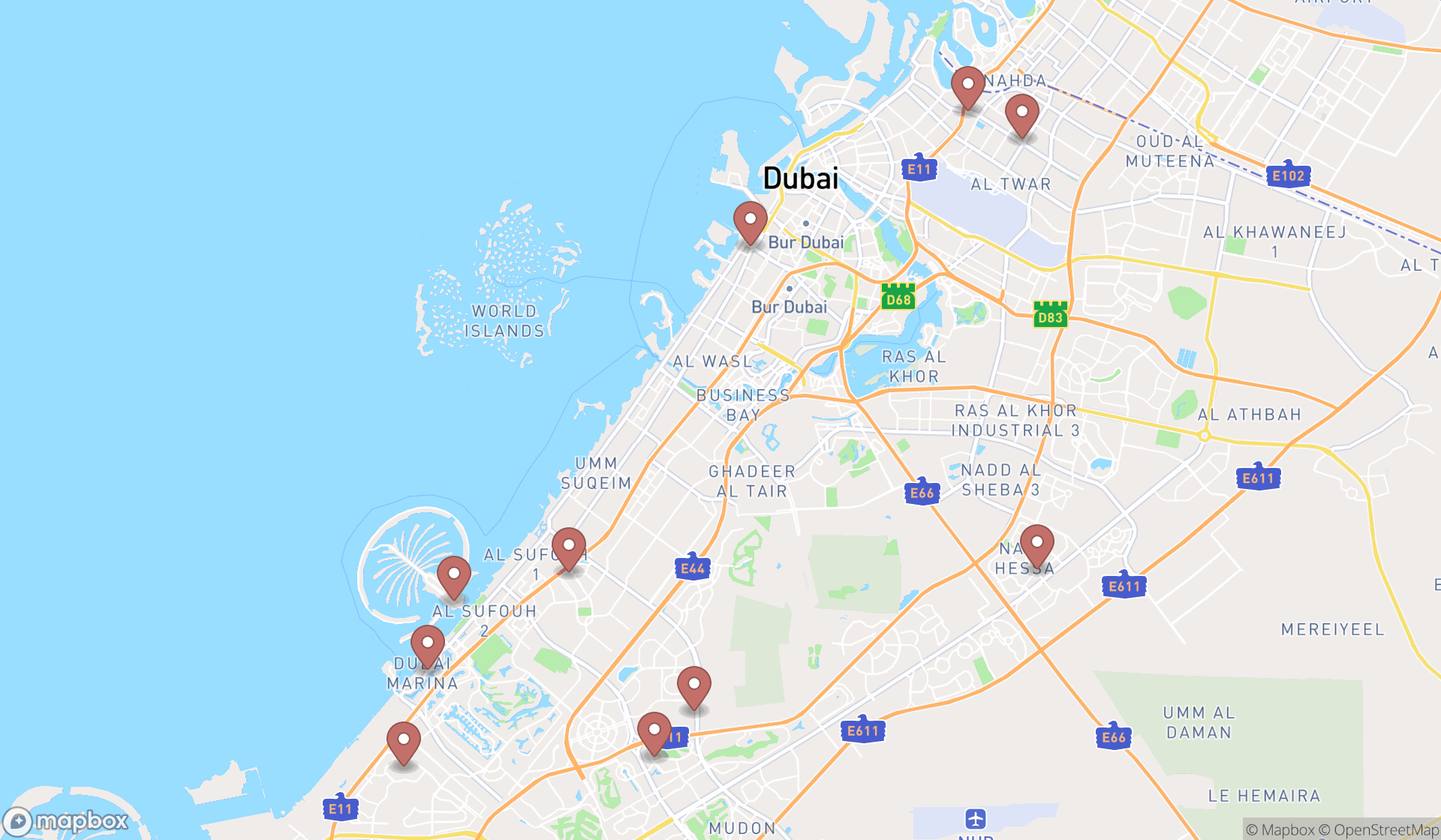 Map showing the ranked painting lessons in Dubai, Dubai