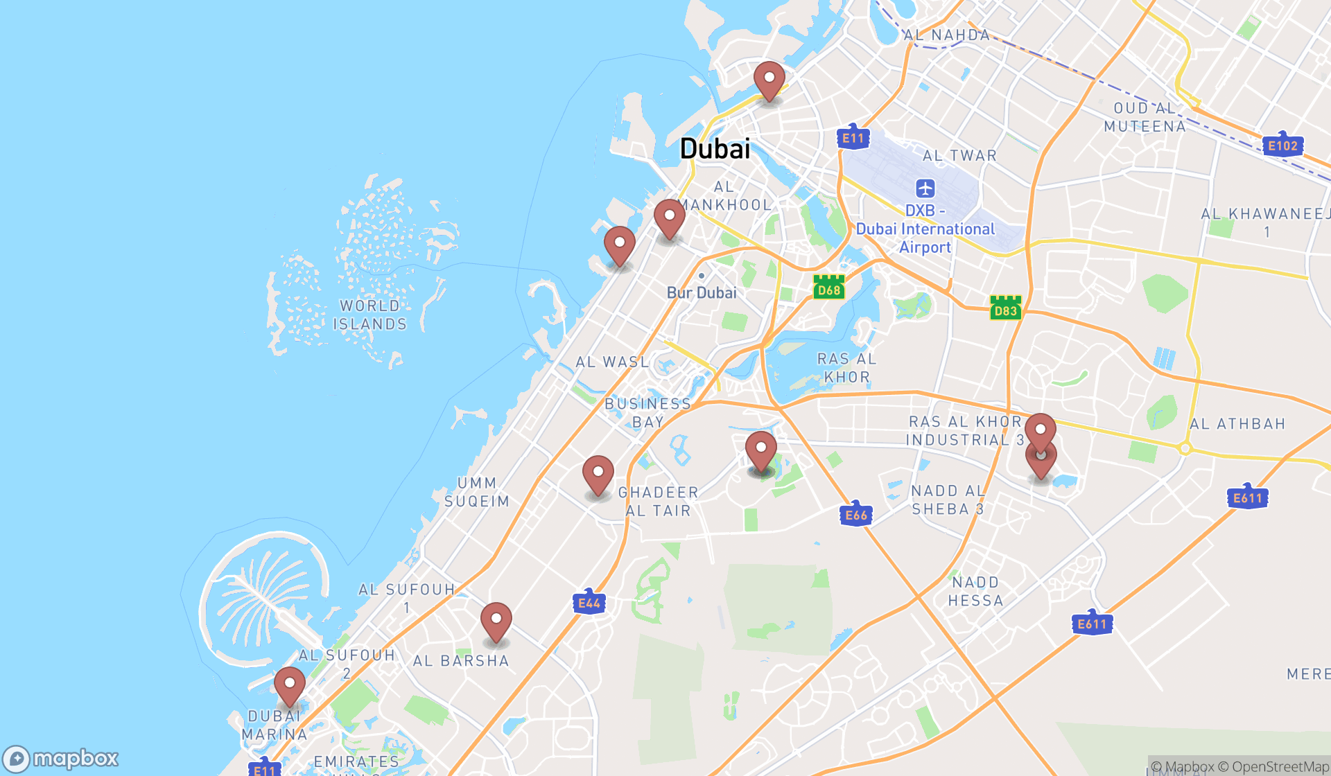 Map showing the ranked painting studios in Dubai, Dubai