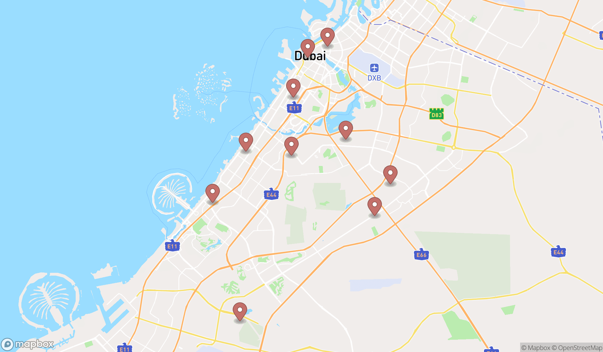 Map showing the ranked paintings in Dubai, Dubai