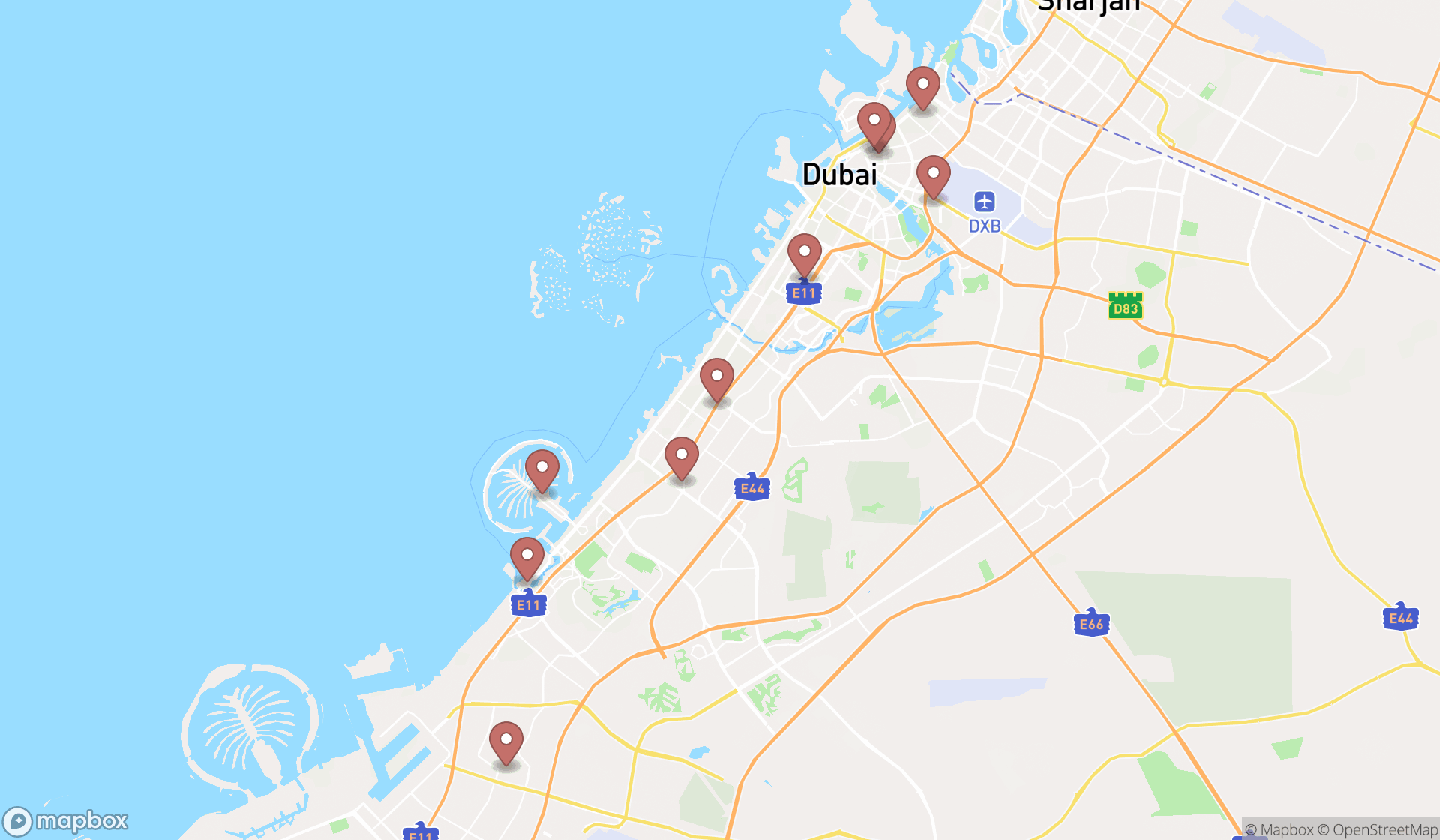 Map showing the ranked paintings stores in Dubai, Dubai