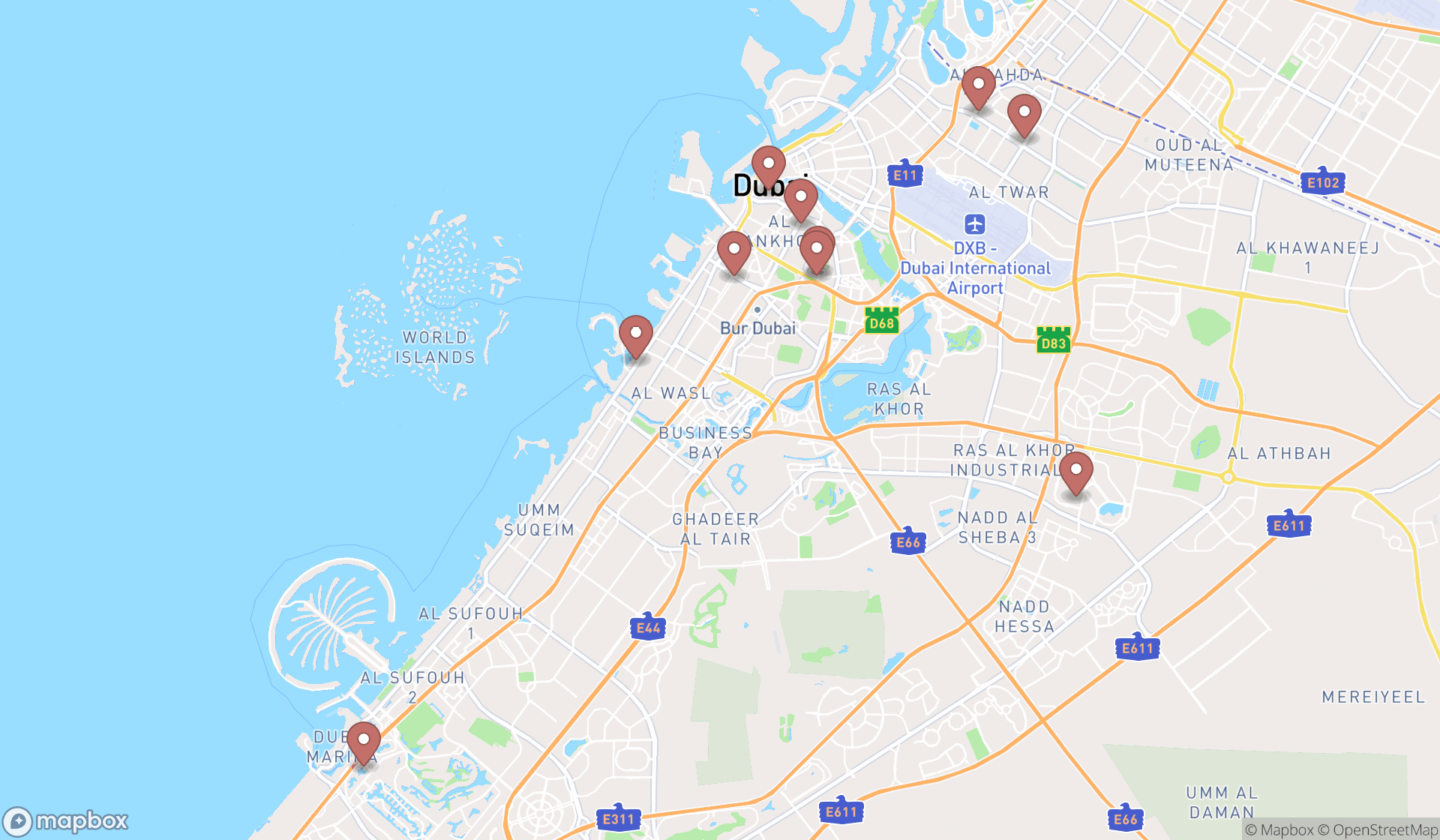 Map showing the ranked pakistani restaurants in Dubai, Dubai