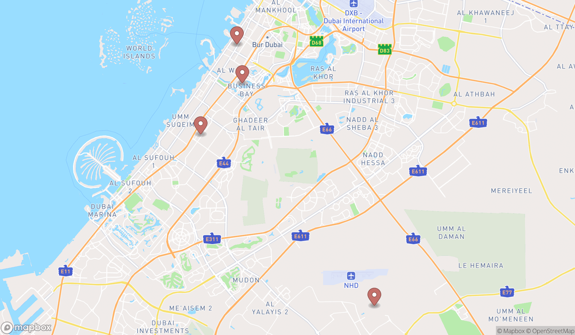 Map showing the ranked palestinian restaurants in Dubai, Dubai