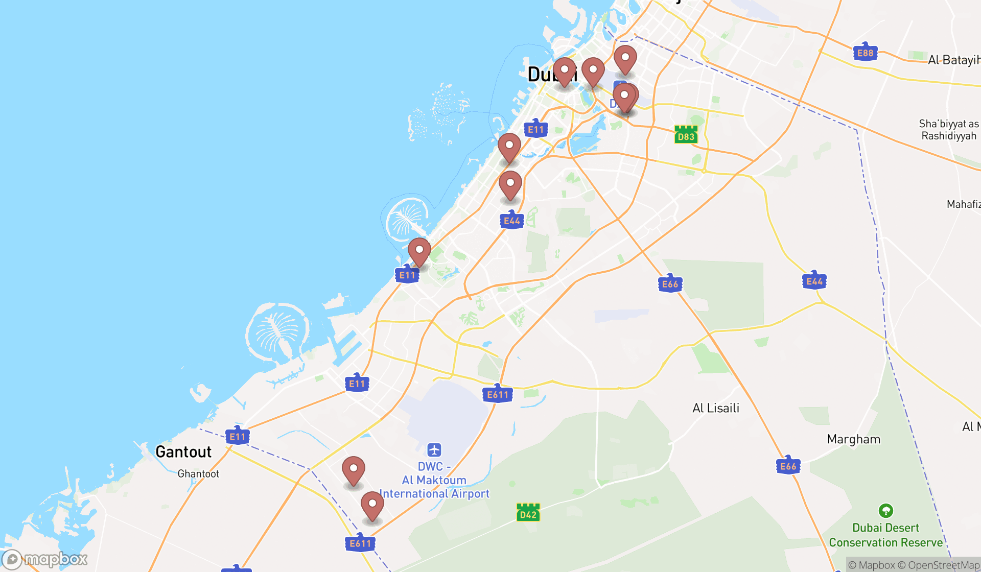 Map showing the ranked paper bag suppliers in Dubai, Dubai