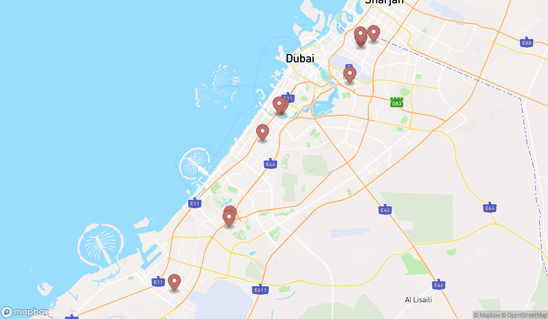 Map showing the ranked paper distributors in Dubai, Dubai