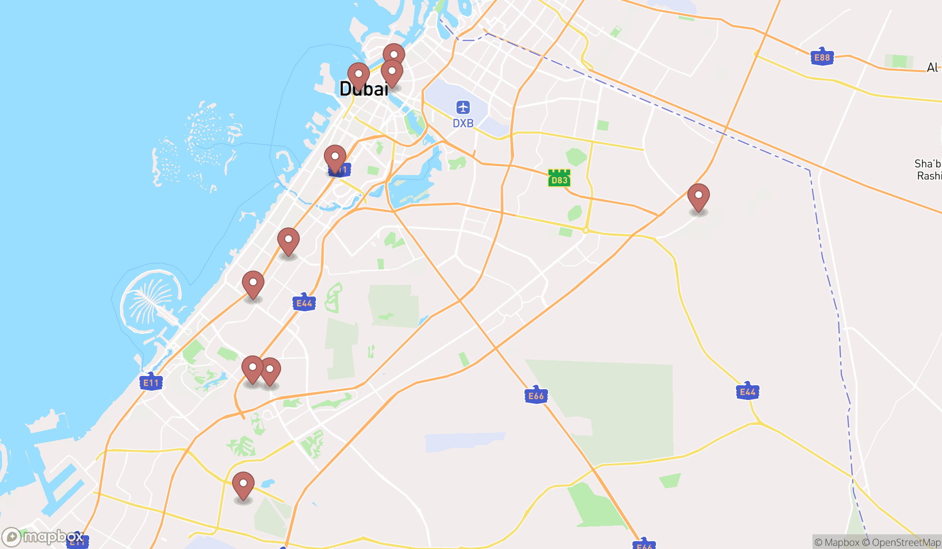 Map showing the ranked paper stores in Dubai, Dubai