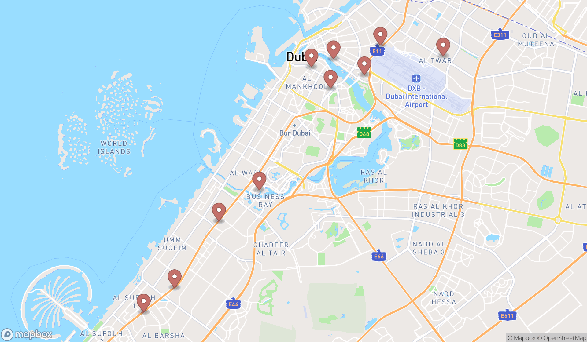 Map showing the ranked paralegal services providers in Dubai, Dubai