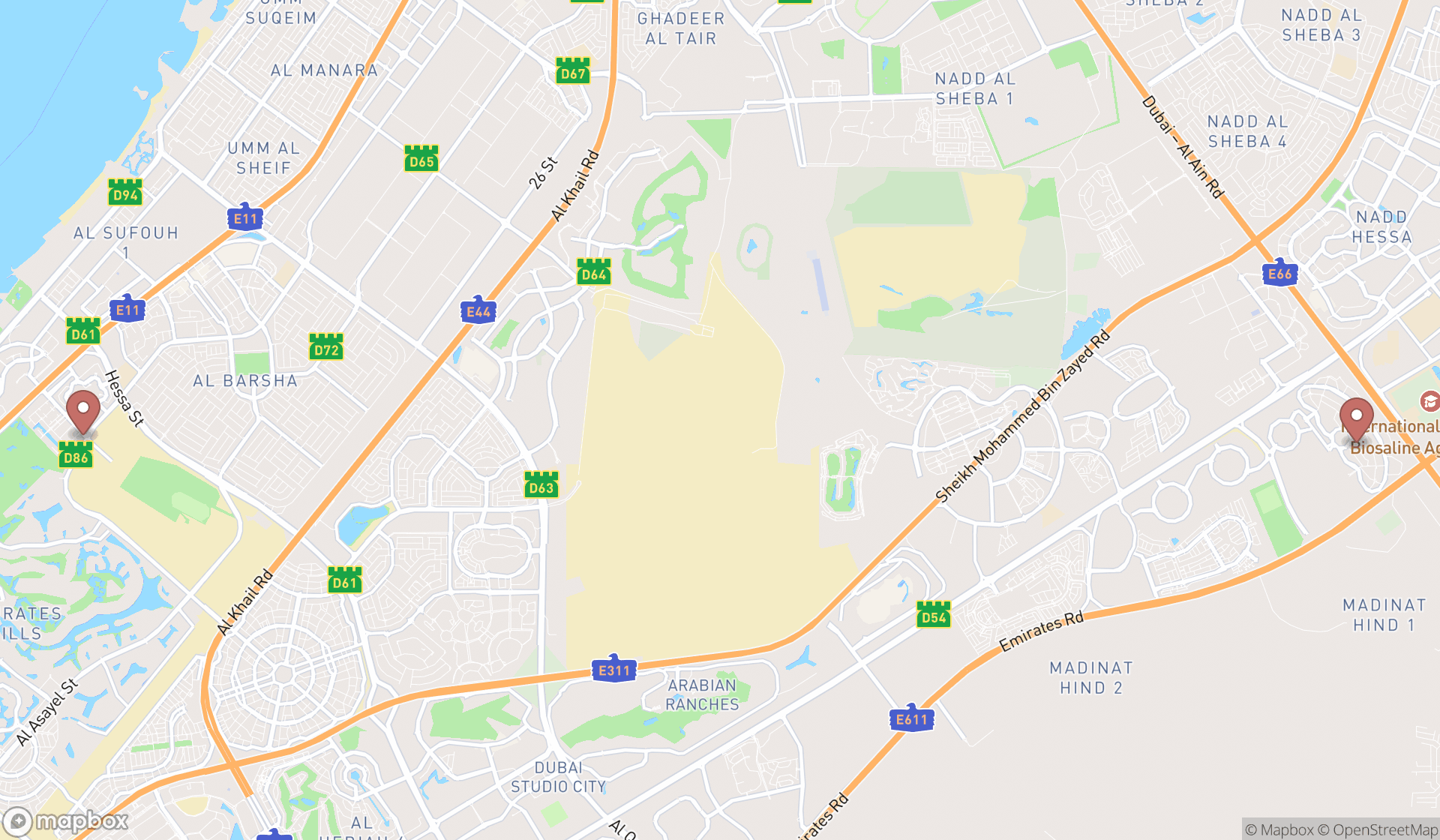 Map showing the ranked park and gardens in Dubai, Dubai