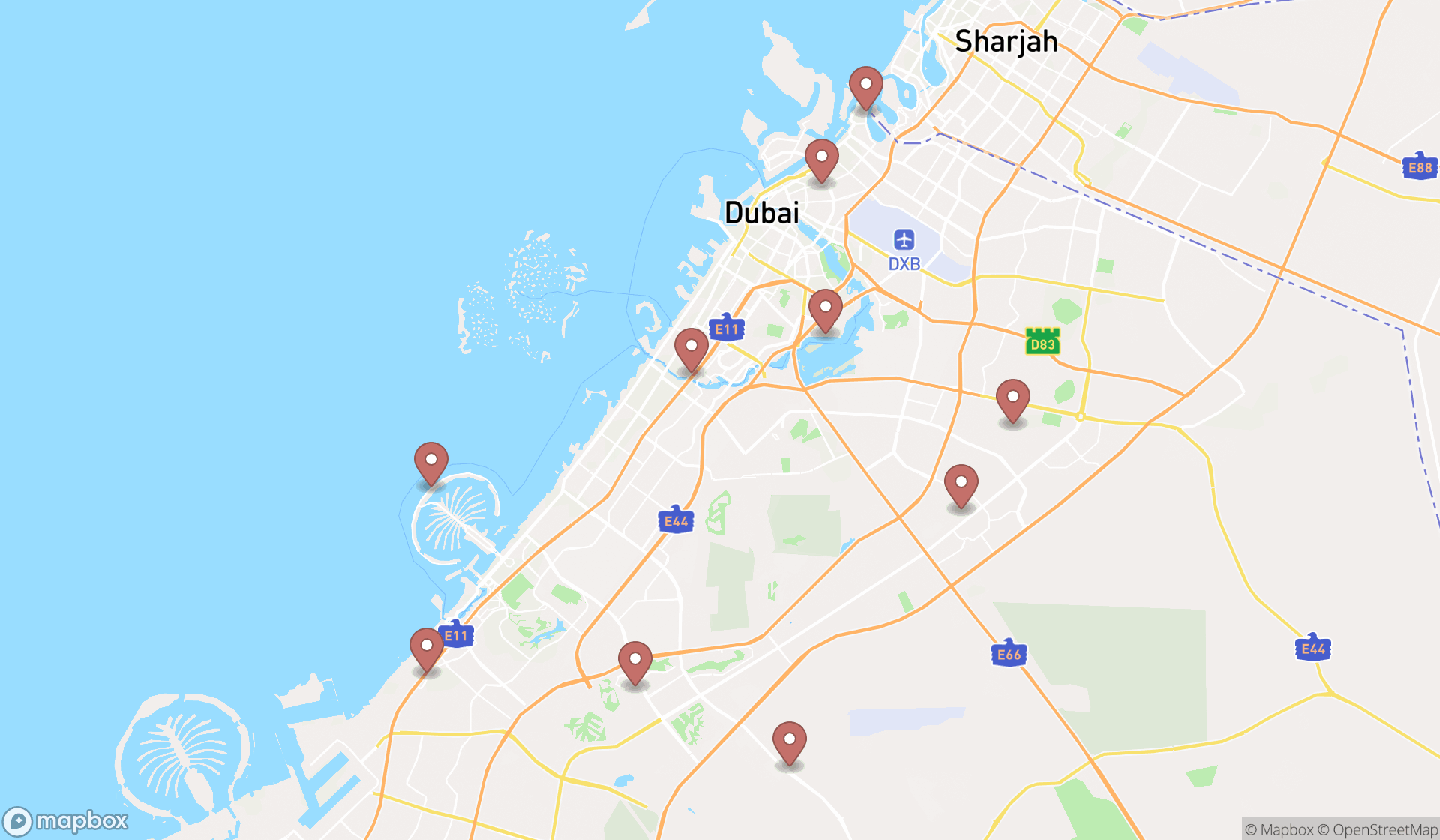 Map showing the ranked park & rides in Dubai, Dubai