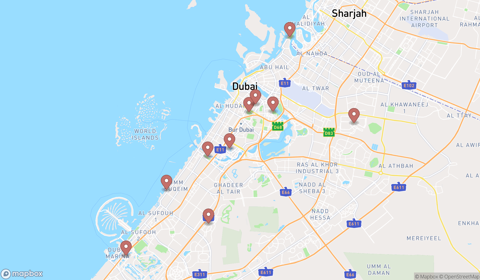 Map showing the ranked parks in Dubai, Dubai