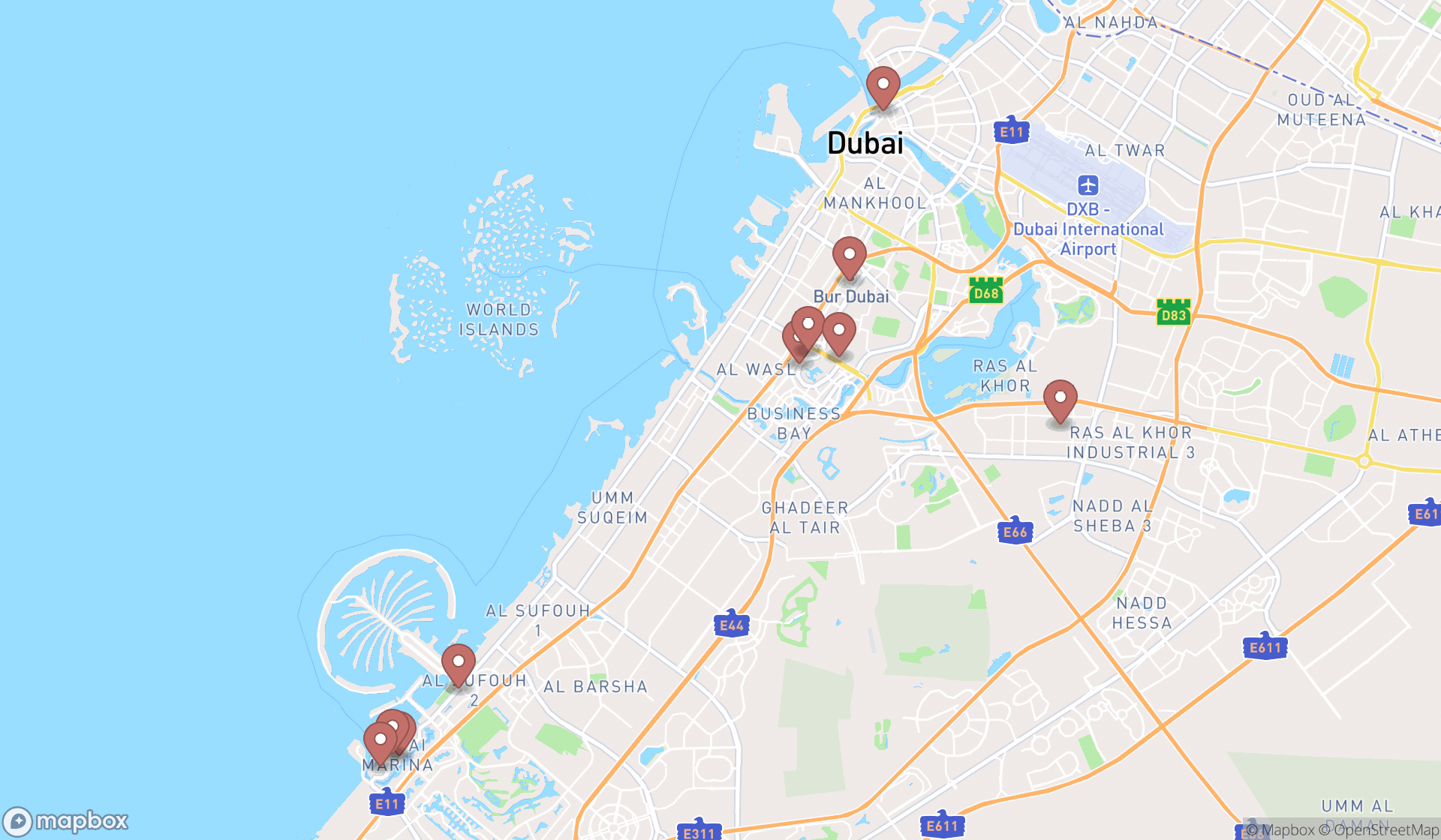 Map showing the ranked parking garages in Dubai, Dubai