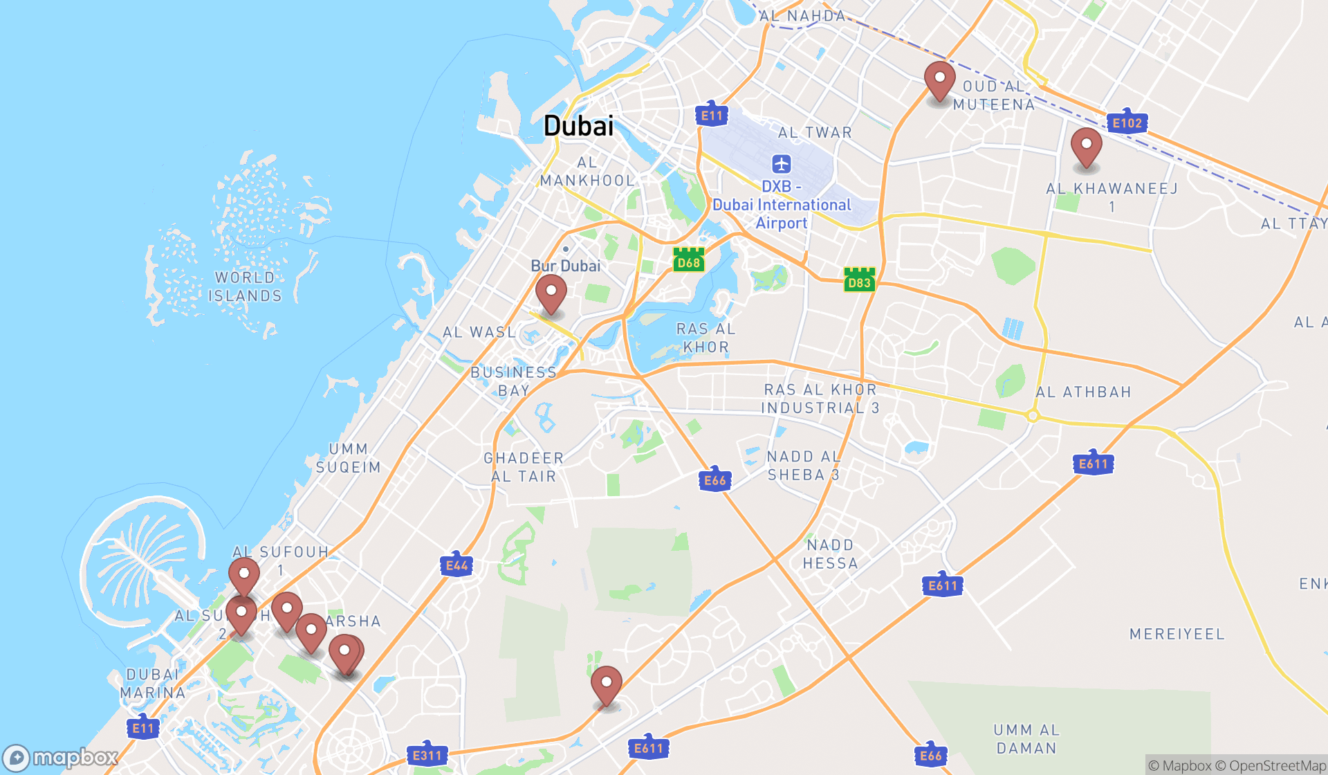 Map showing the ranked parking lot for motorcycles in Dubai, Dubai