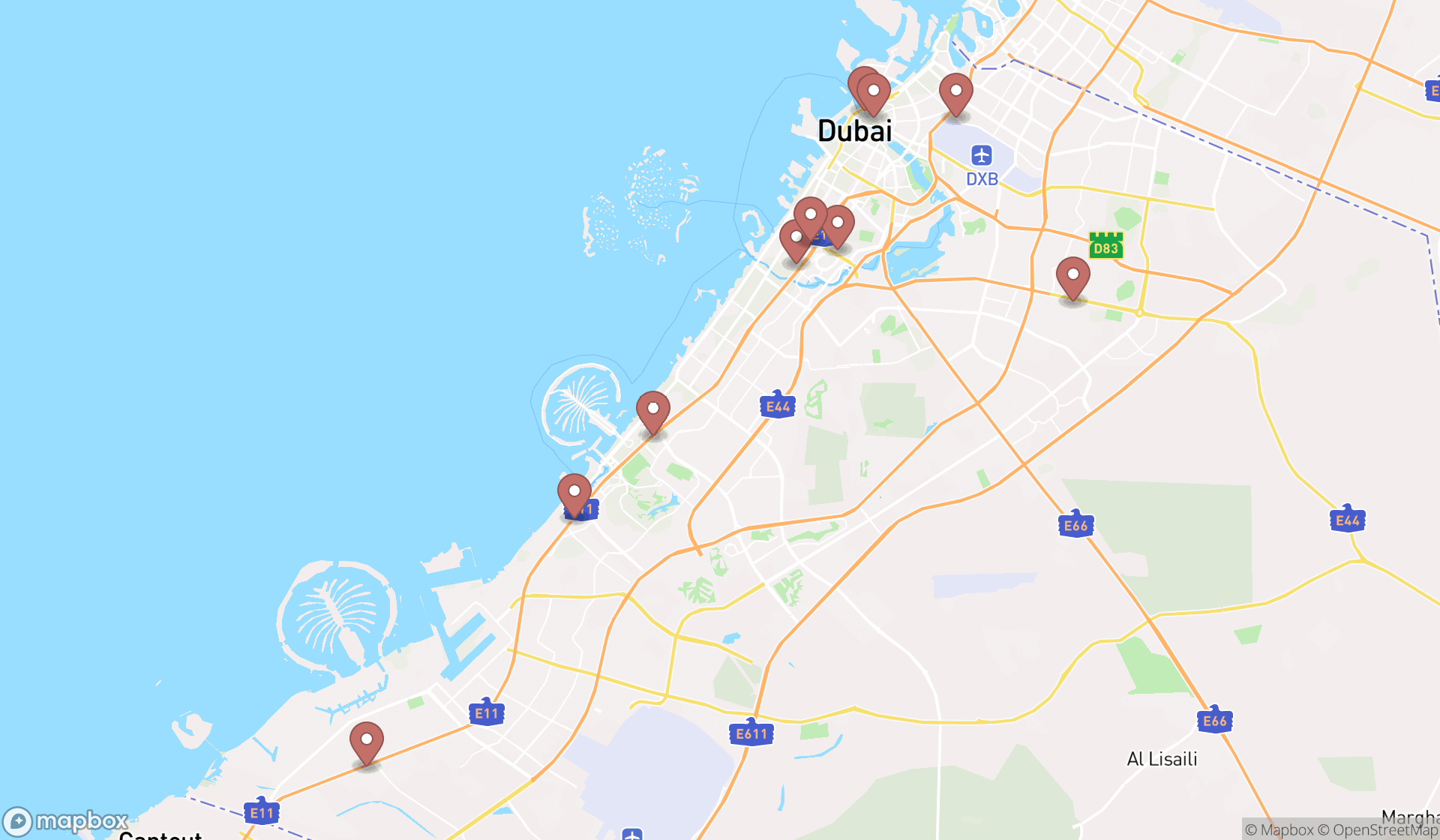 Map showing the ranked parking lots in Dubai, Dubai